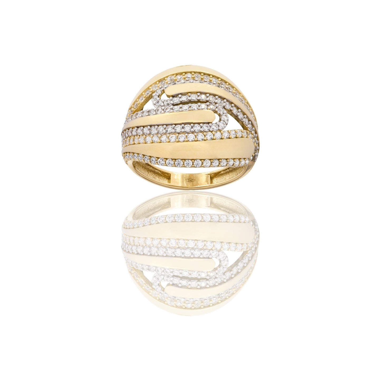 Anello Oro Giallo Oro Bianco Oro 18 carati Fasce Zirconi Bianchi