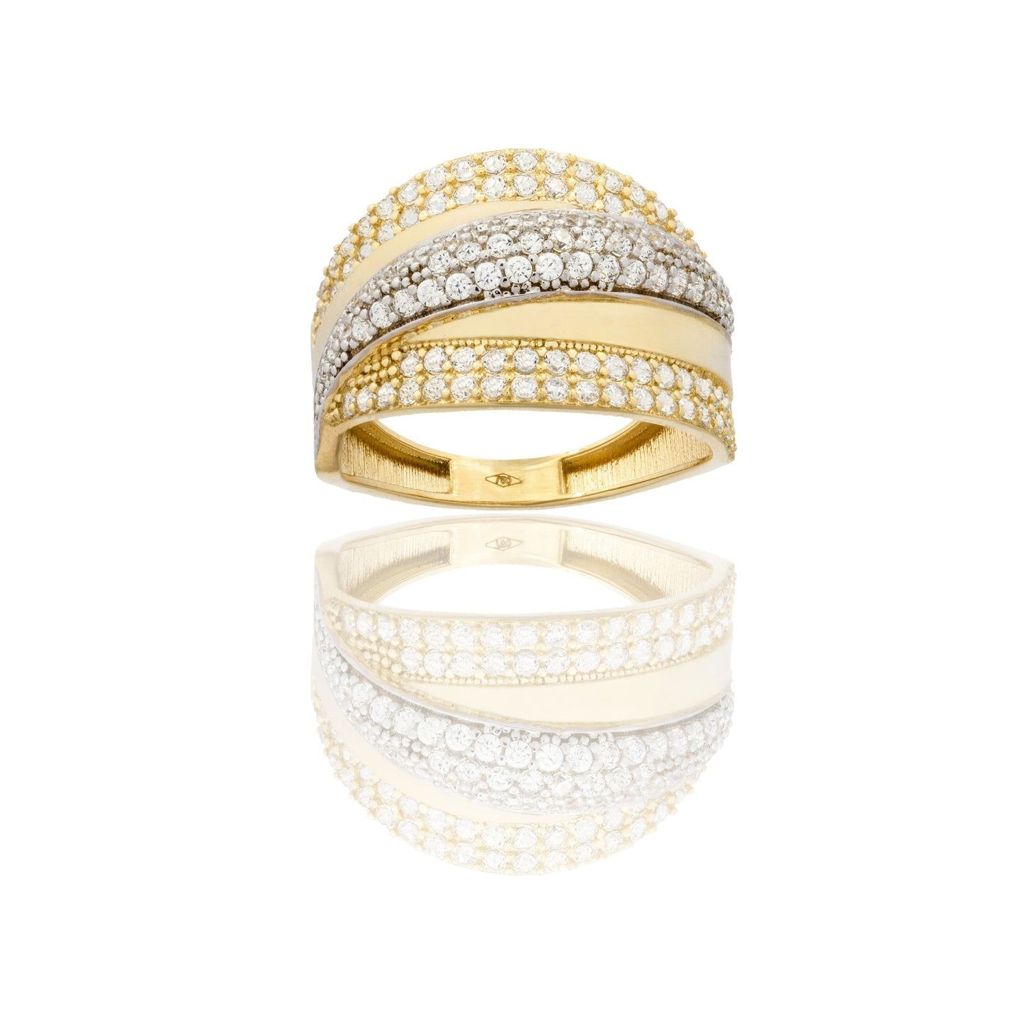 Anello Oro Giallo Oro Bianco Oro 18 carati Fasce Zirconi Bianchi