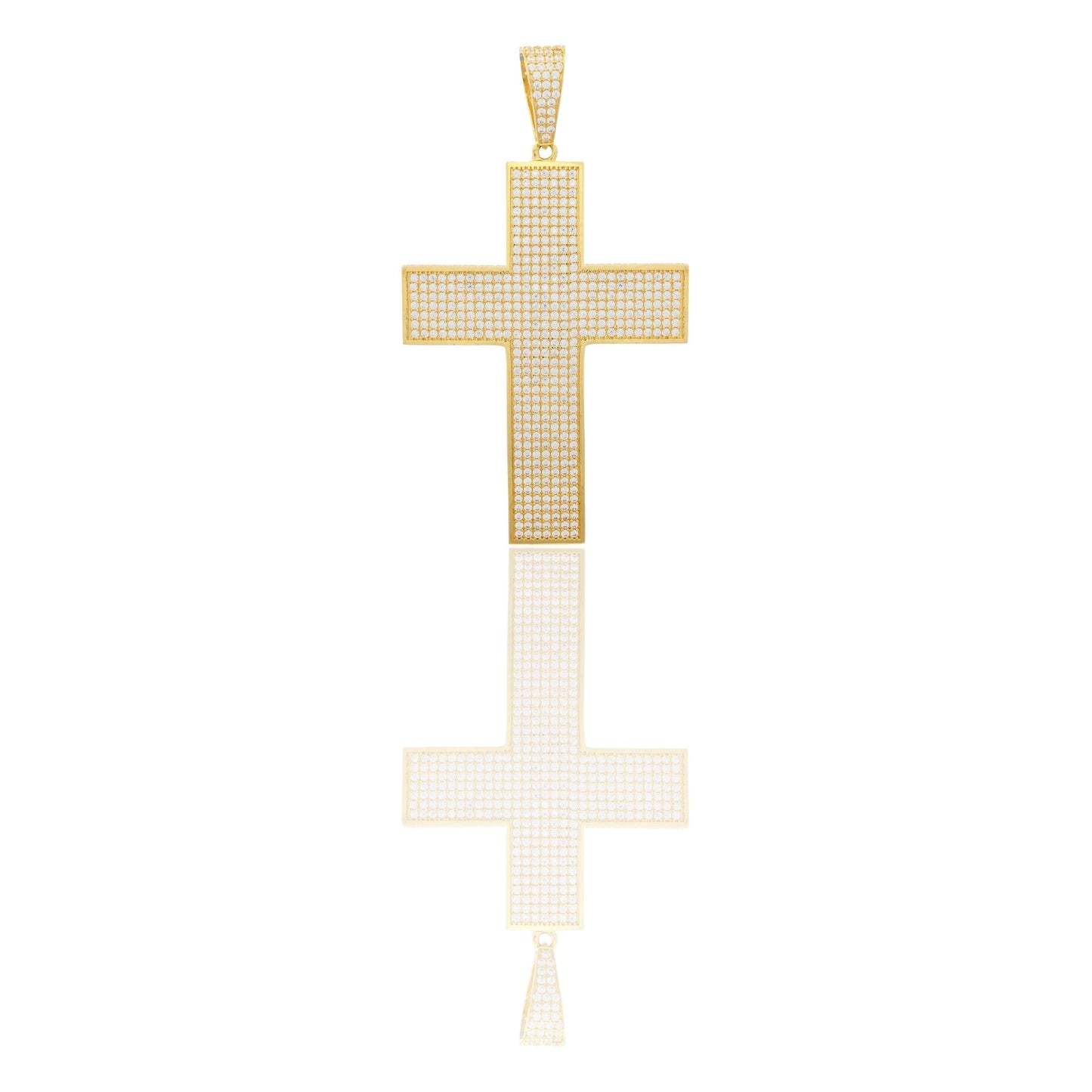 Ciondolo Oro Giallo Oro 18 carati Croce Curva Zirconi Bianchi