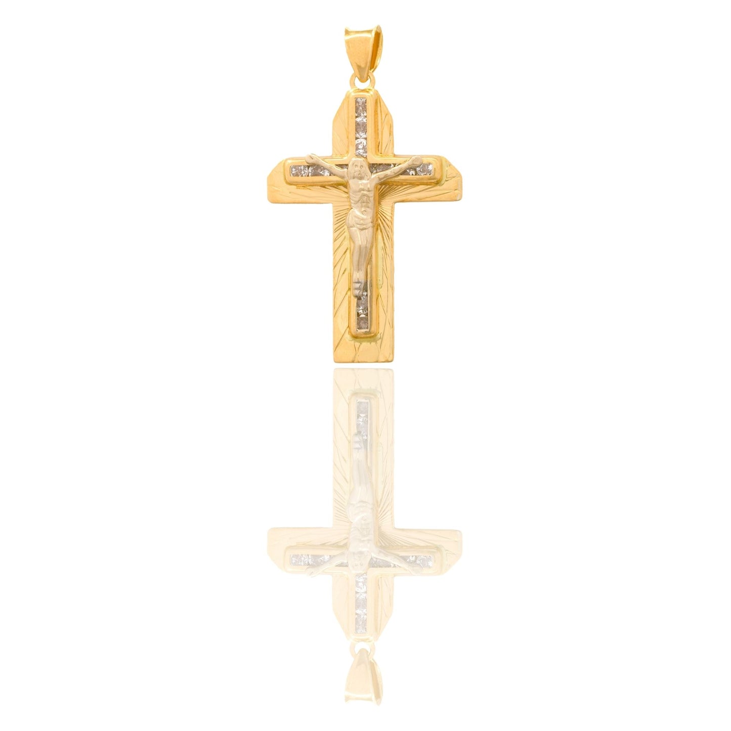 Ciondolo Oro Giallo Oro 18 carati Croce Con Cristo Zirconi Bianchi