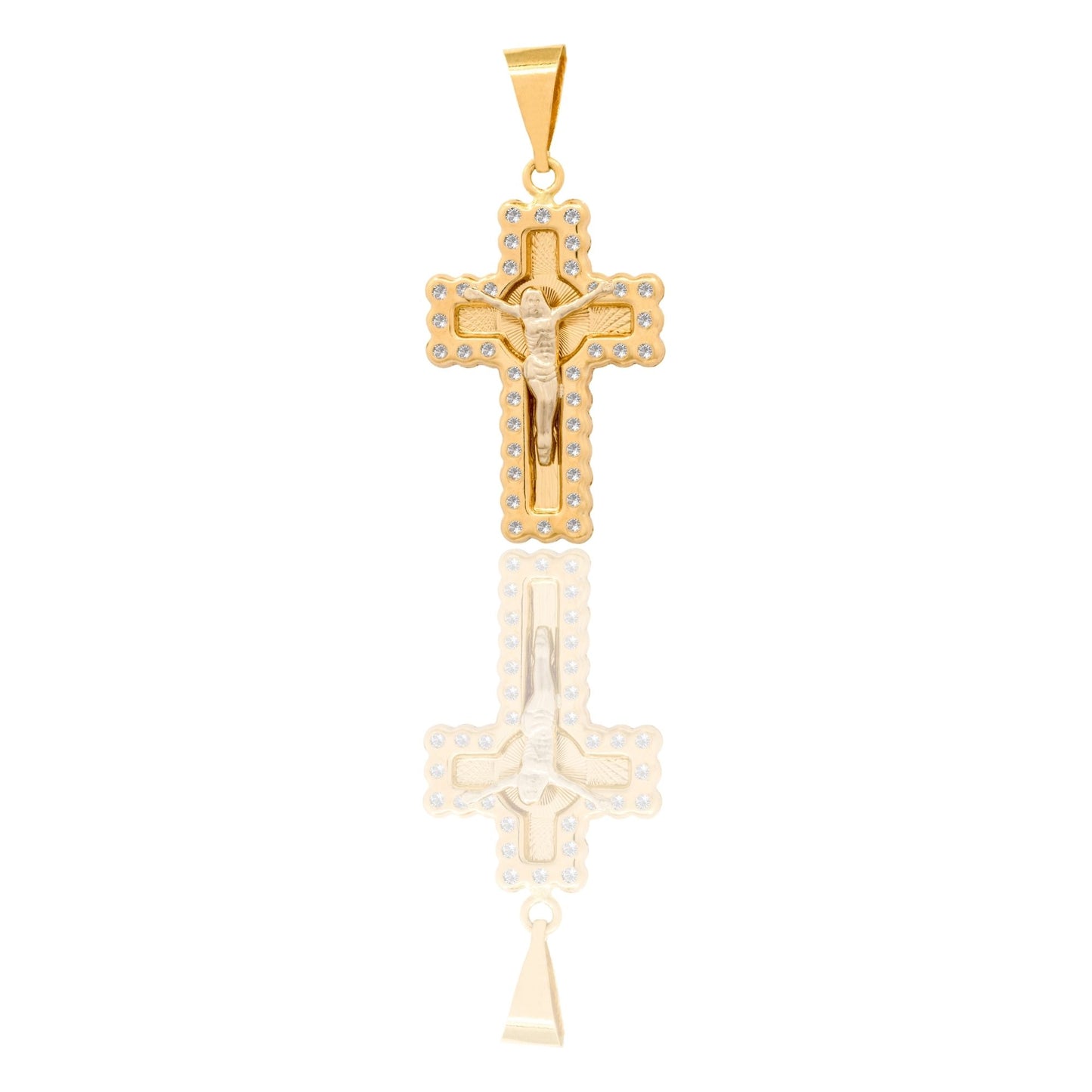 Ciondolo Oro Giallo Oro 18 carati Croce Con Cristo Zirconi Bianchi