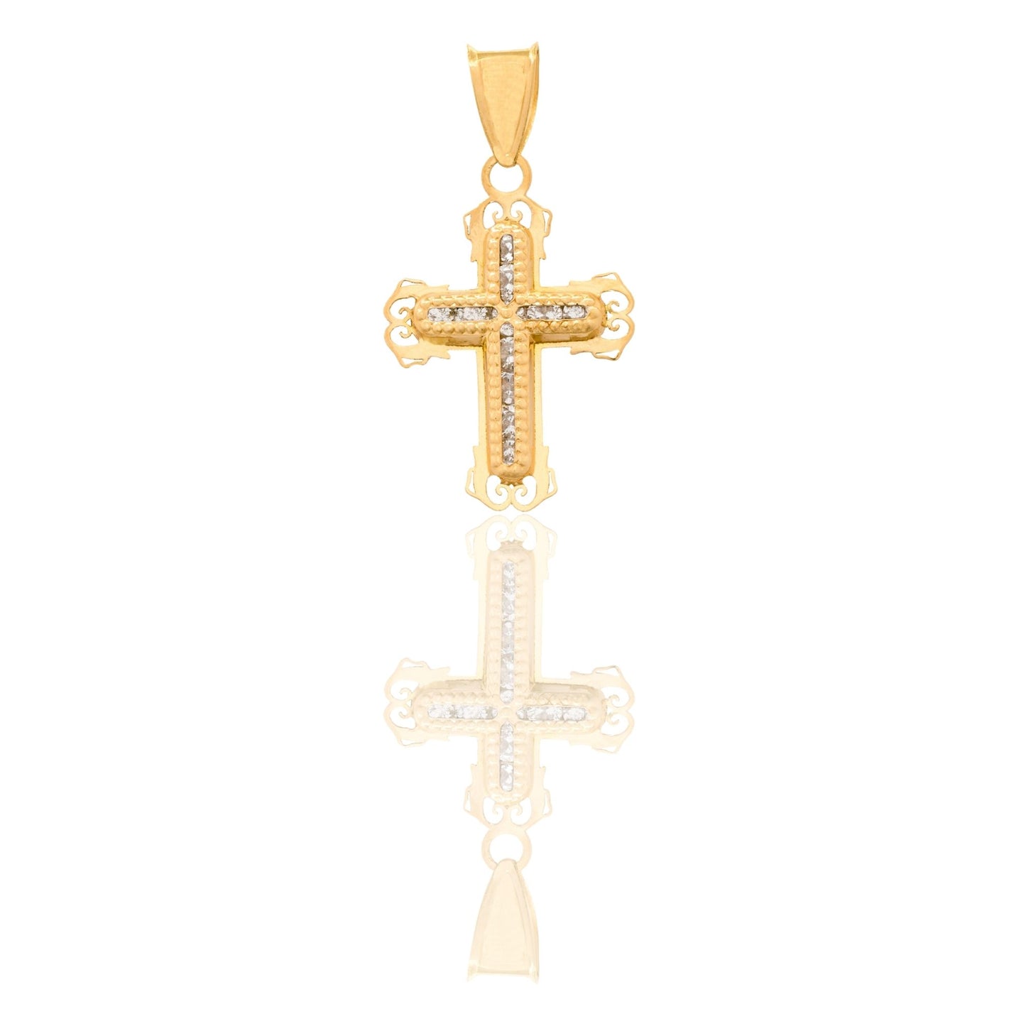 Ciondolo Oro Giallo Oro 18 carati Croce Con Cristo Zirconi Bianchi cm.2,3