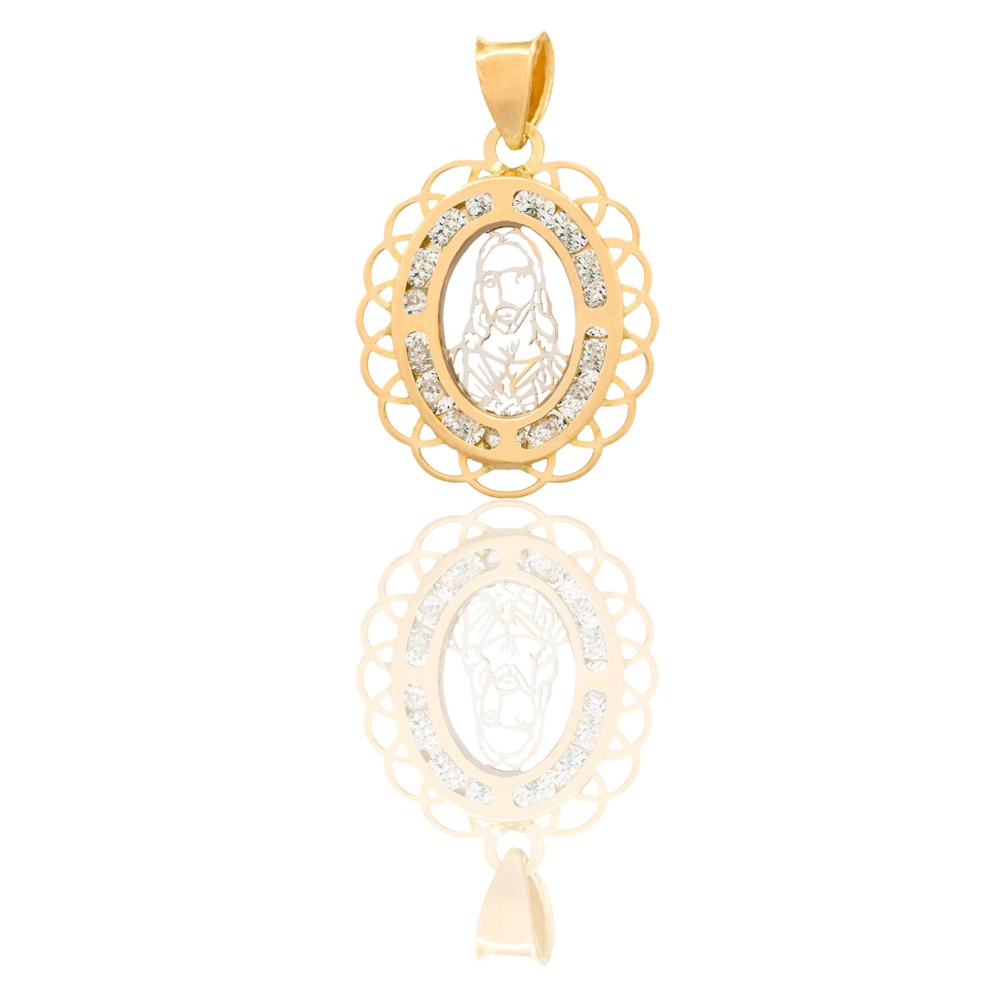 Ciondolo Oro Giallo Oro 18 carati Cristo Traforato Zirconi Bianchi cm.2.4