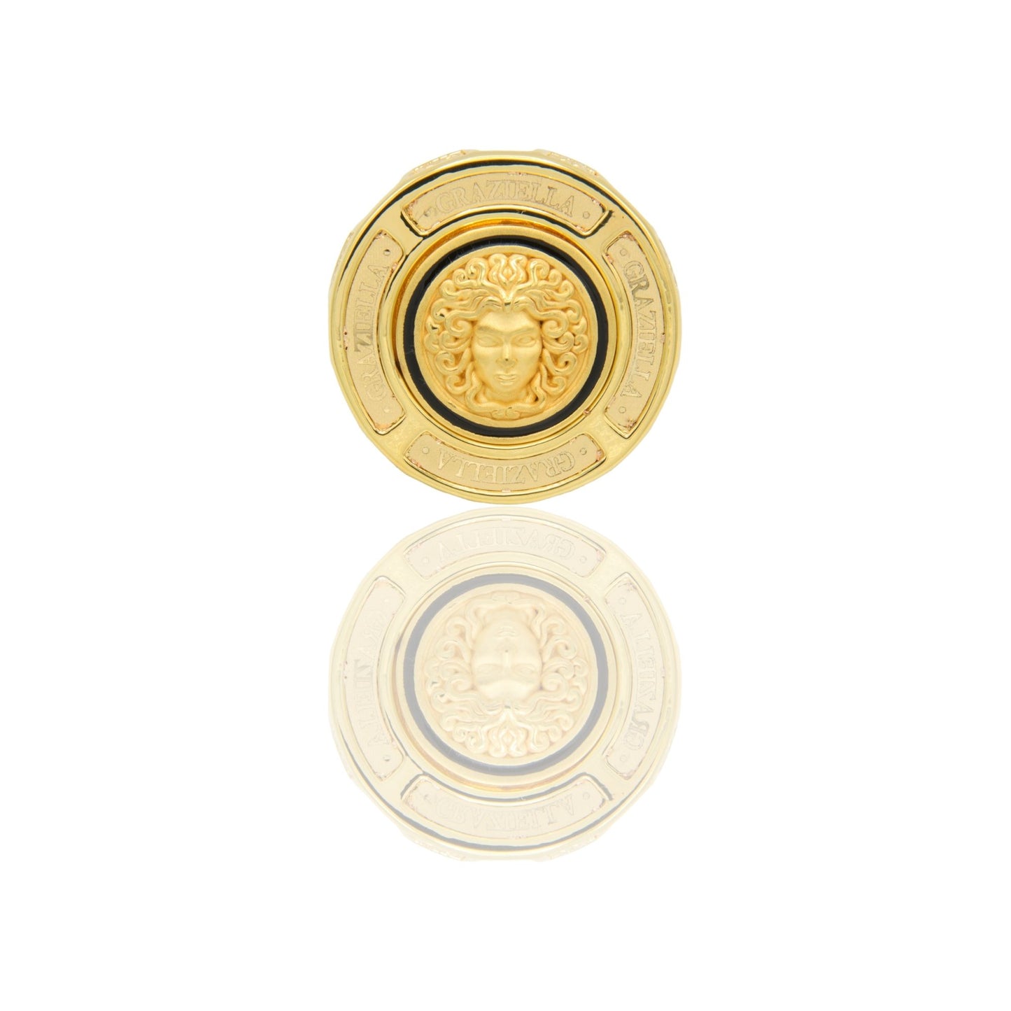 Anello Oro Giallo Oro 18 carati Groumette Volto Medusa Smalti nero