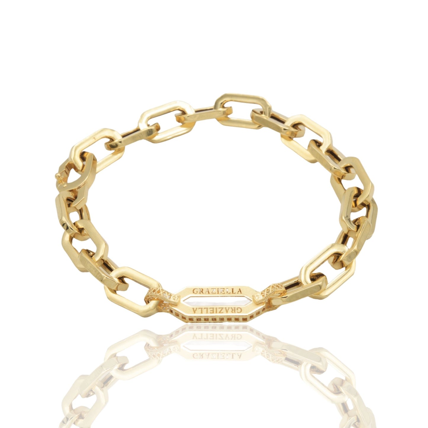 Bracciale Oro Giallo Oro 18 carati Maglia Catena Squadrata Madreperla cm. 20