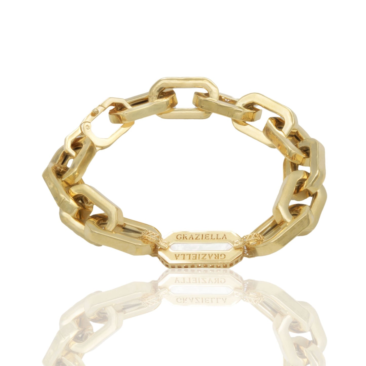 Bracciale Oro Giallo Oro 18 carati Maglia Catena Squadrata Madreperla