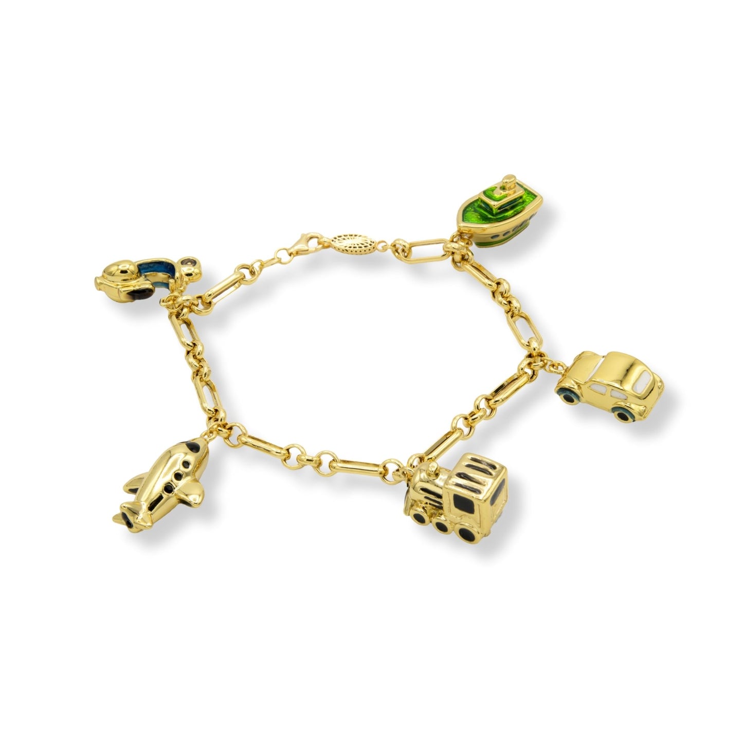 Bracciale Oro Giallo Oro 18 carati Maglia Catena Charms Smalto Multicolor