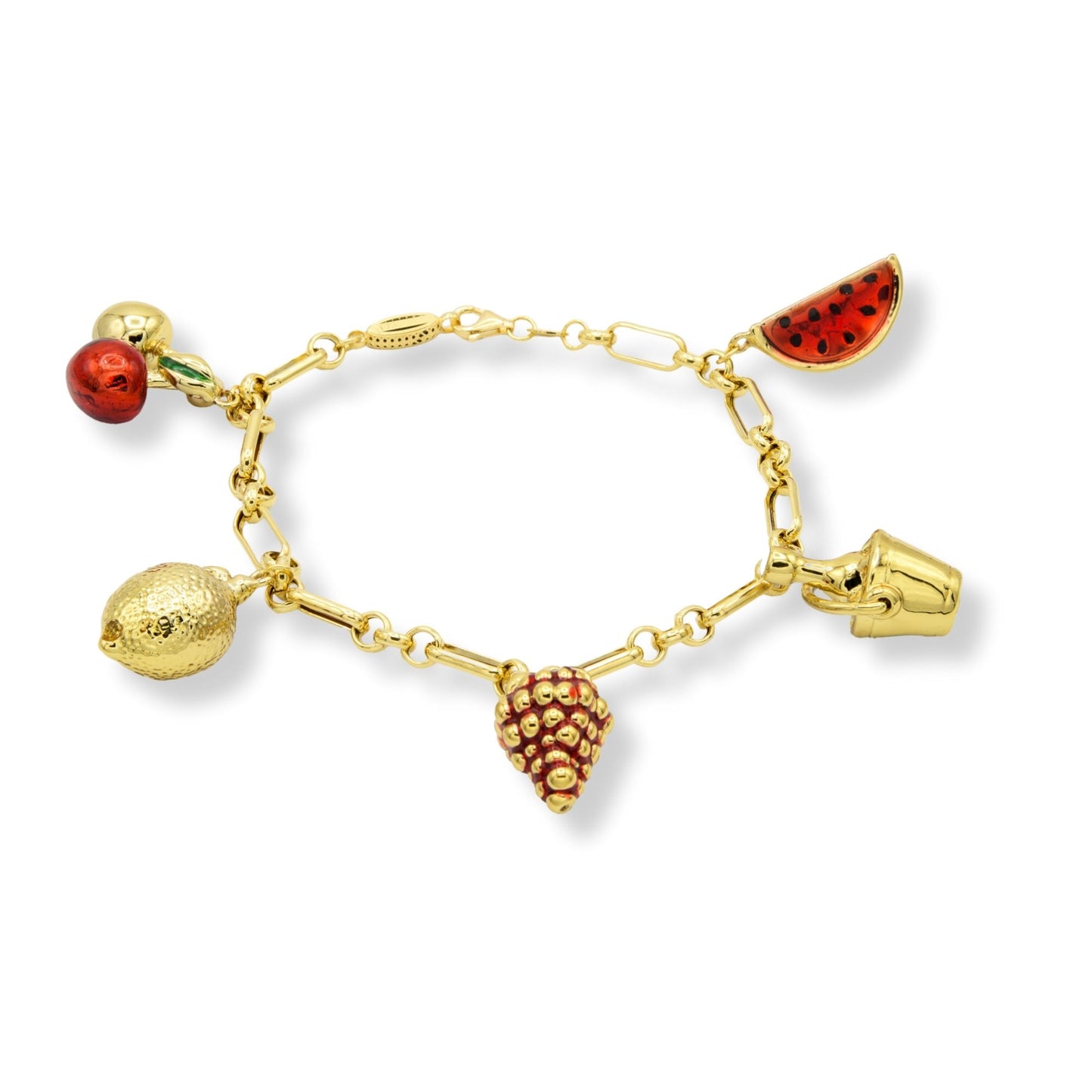 Bracciale Oro Giallo Oro 18 carati Maglia Catena Charms Smalto Multicolor