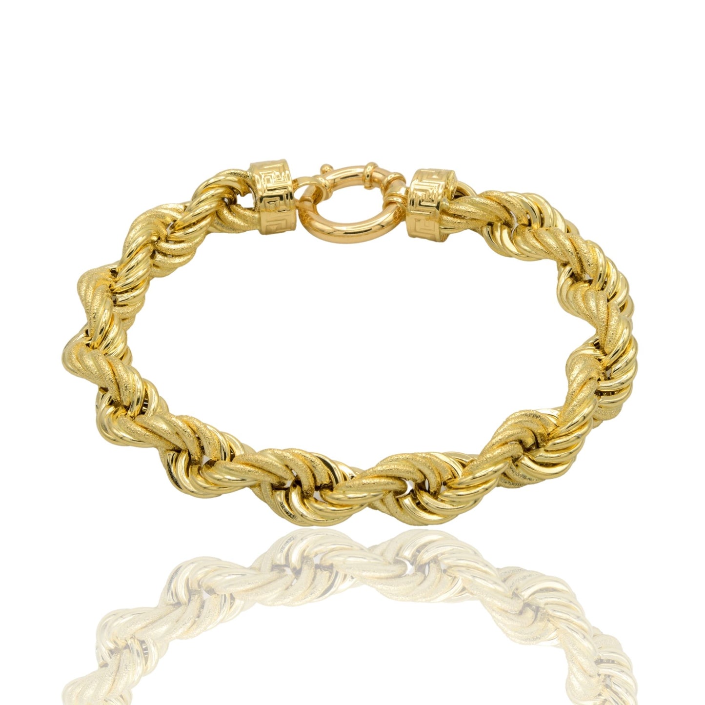 Bracciale Oro Giallo Oro 18 carati Corda Terminali Con Greca Solo Oro spess. mm. 10