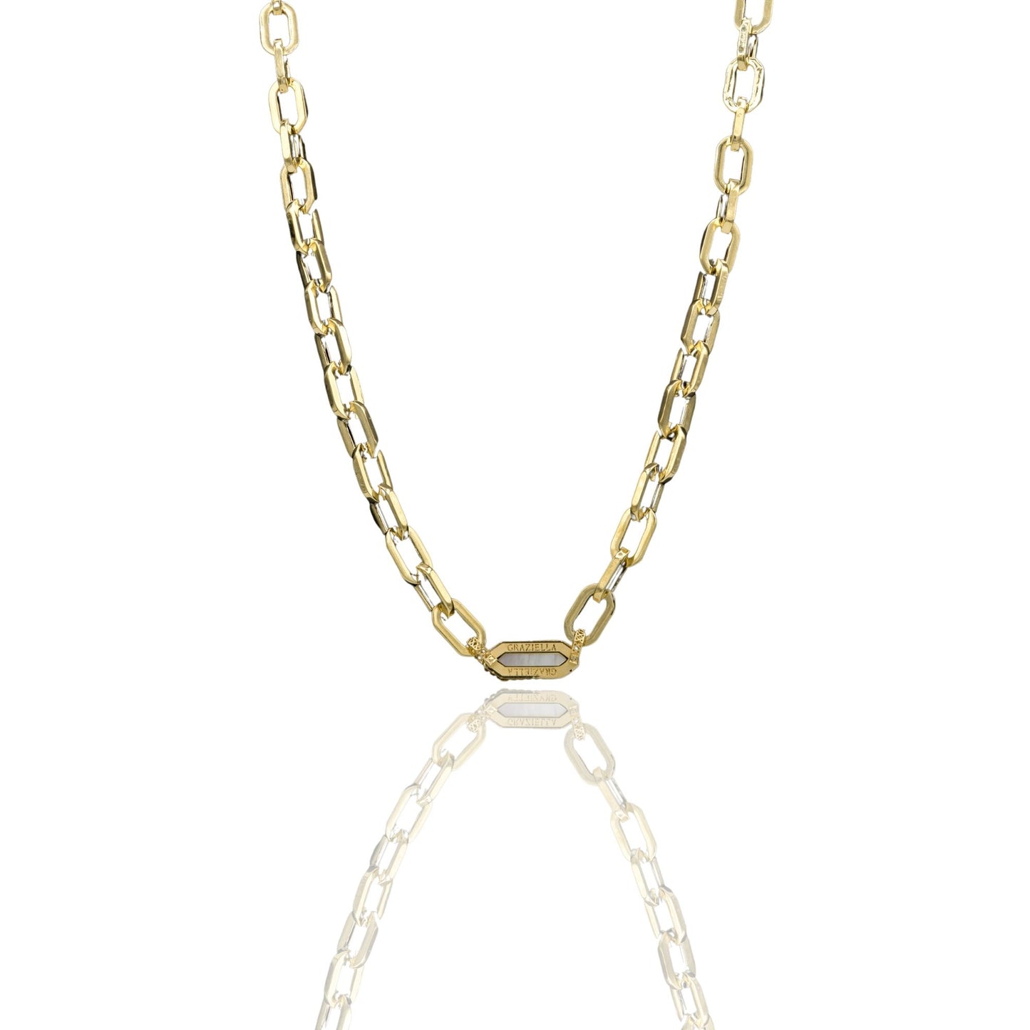 Collana Oro Giallo Oro 18 carati Catena Squadrata Madreperla 1 mis.