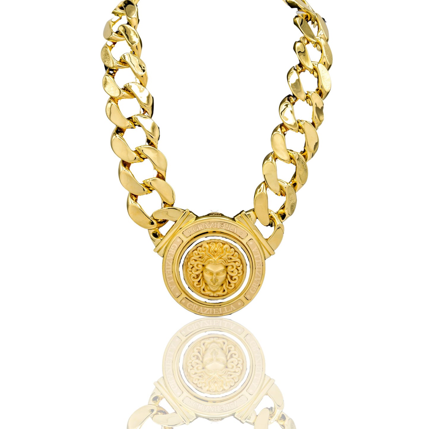Collana Oro Giallo Oro 18 carati Groumette Con Testa Medusa Solo Oro