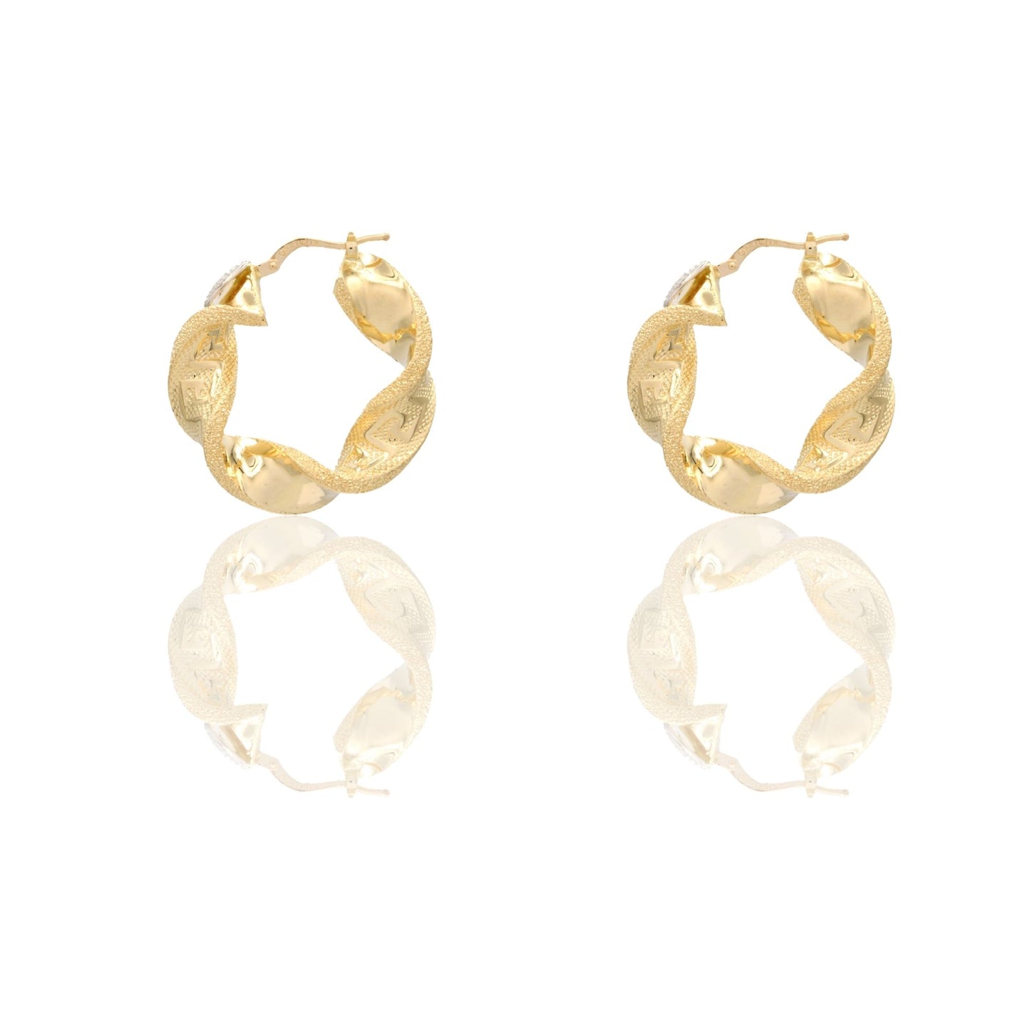 Orecchini Oro Giallo Oro 18 carati Cerchi Torchon Con Greca Solo Oro Spessore mm. 8 diametro interno cm.3,5