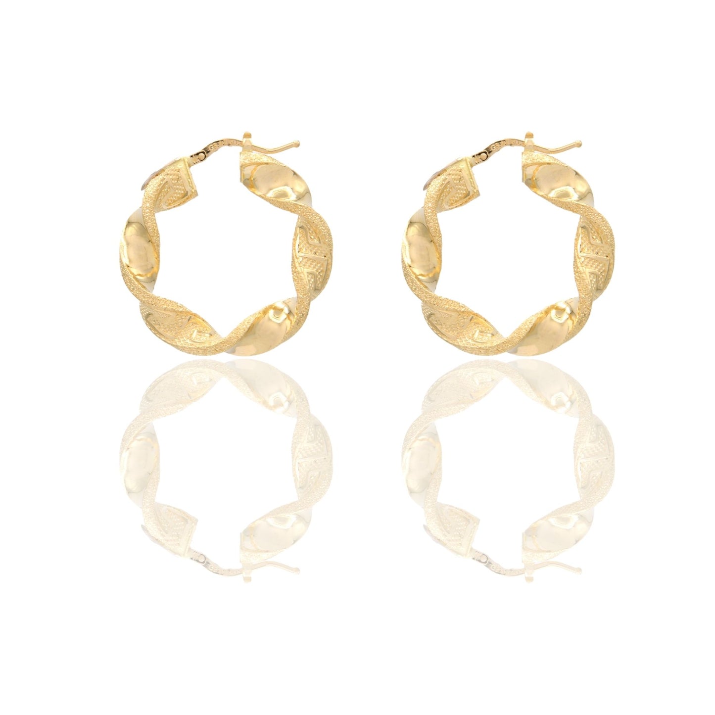 Orecchini Oro Giallo Oro 18 carati Cerchi Torchon Con Greca Solo Oro Spessore mm. 6 diametro interno cm.2,5