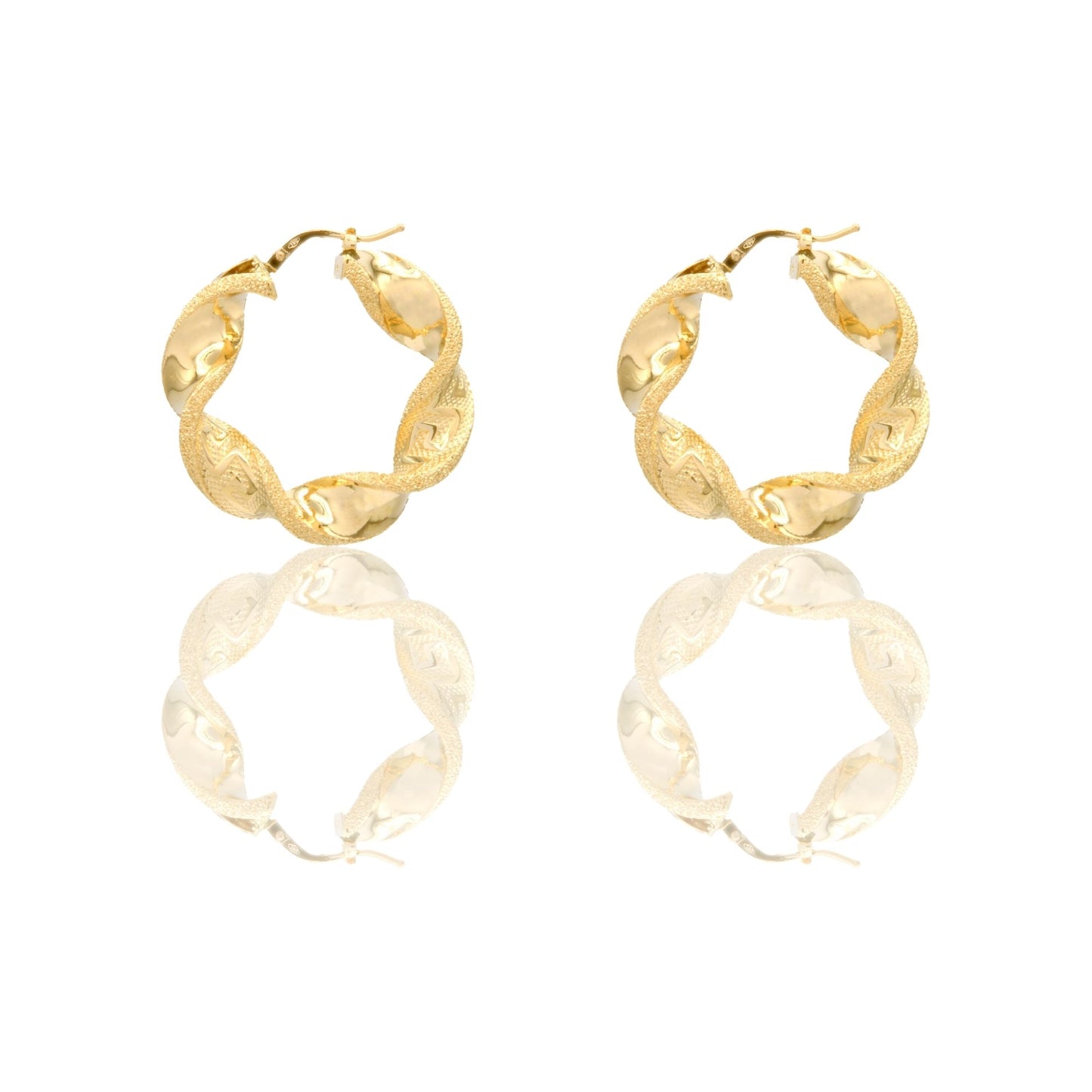 Orecchini Oro Giallo Oro 18 carati Cerchi Torchon Con Greca Solo Oro Spessore mm. 8 diametro interno cm.7,5