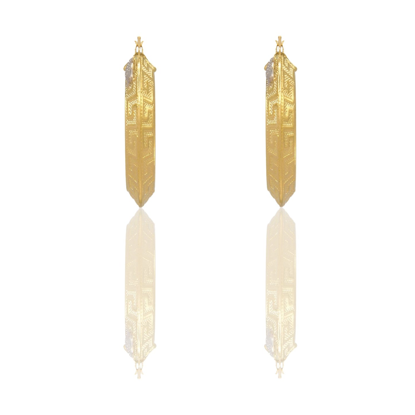 Orecchini Oro Giallo Oro Bianco Oro 18 carati Cerchi Greca Piramide Solo Oro Spessore mm.6 diametro interno cm.3,5