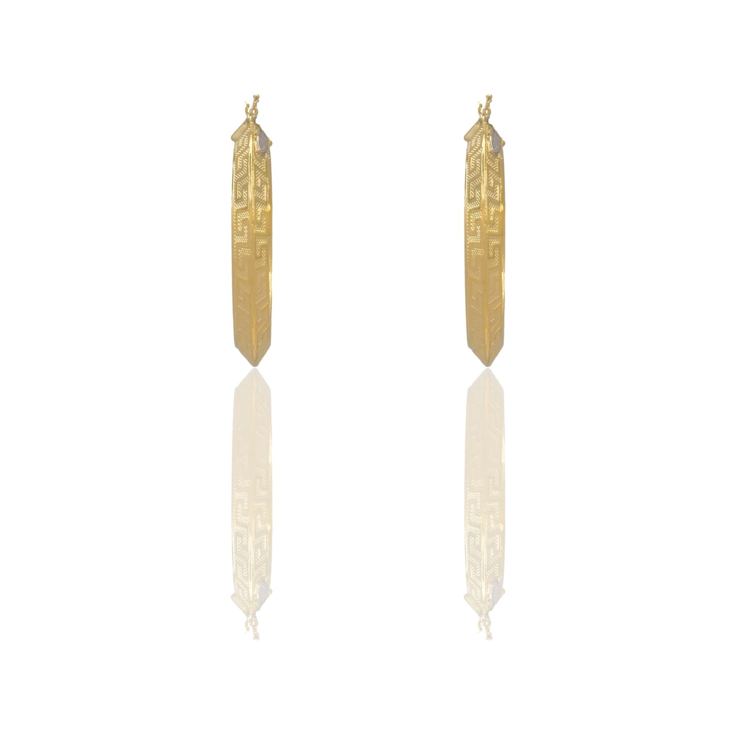 Orecchini Oro Giallo Oro Bianco Oro 18 carati Cerchi Greca Piramide Solo Oro Spessore mm.6 diametro interno cm.4,5