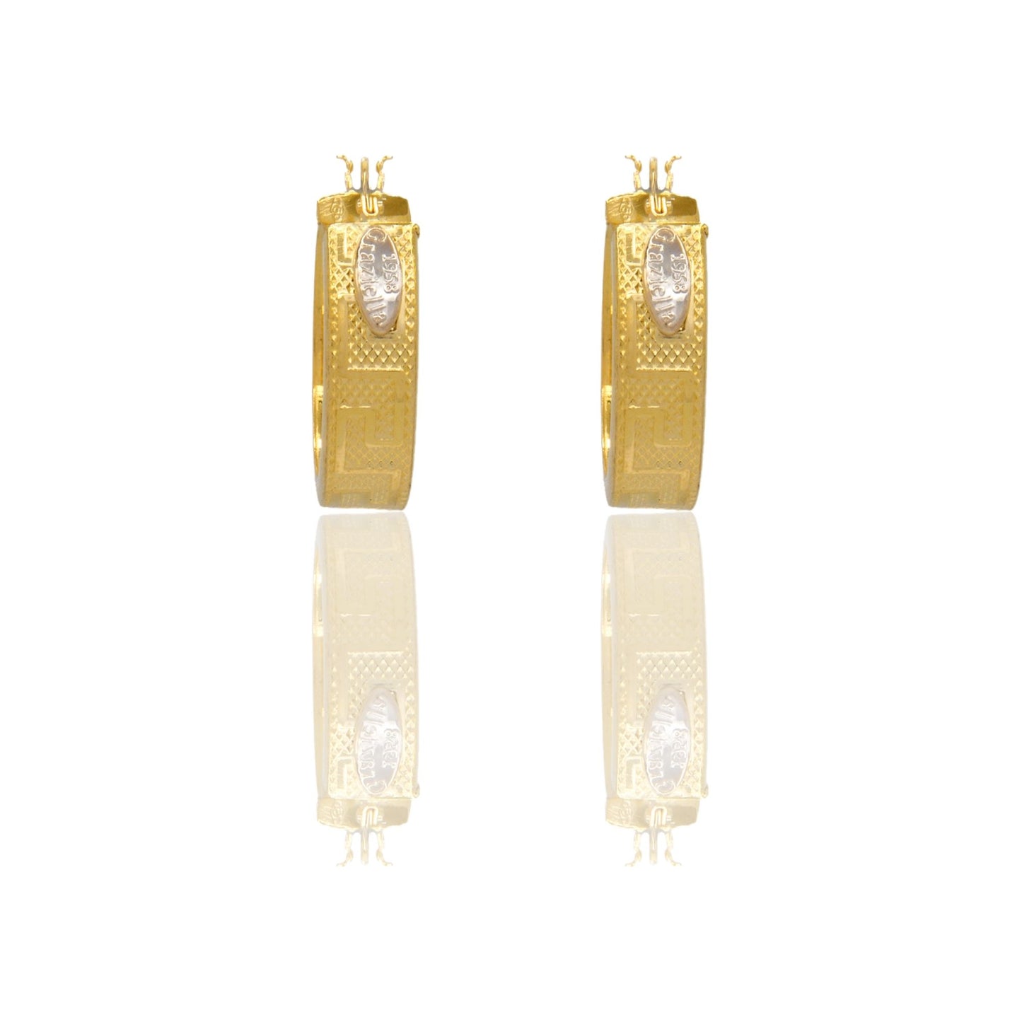 Orecchini Oro Giallo Oro Bianco Oro 18 carati Cerchi Squadrati Solo Oro Spessore mm.6 diametro interno cm.2,5