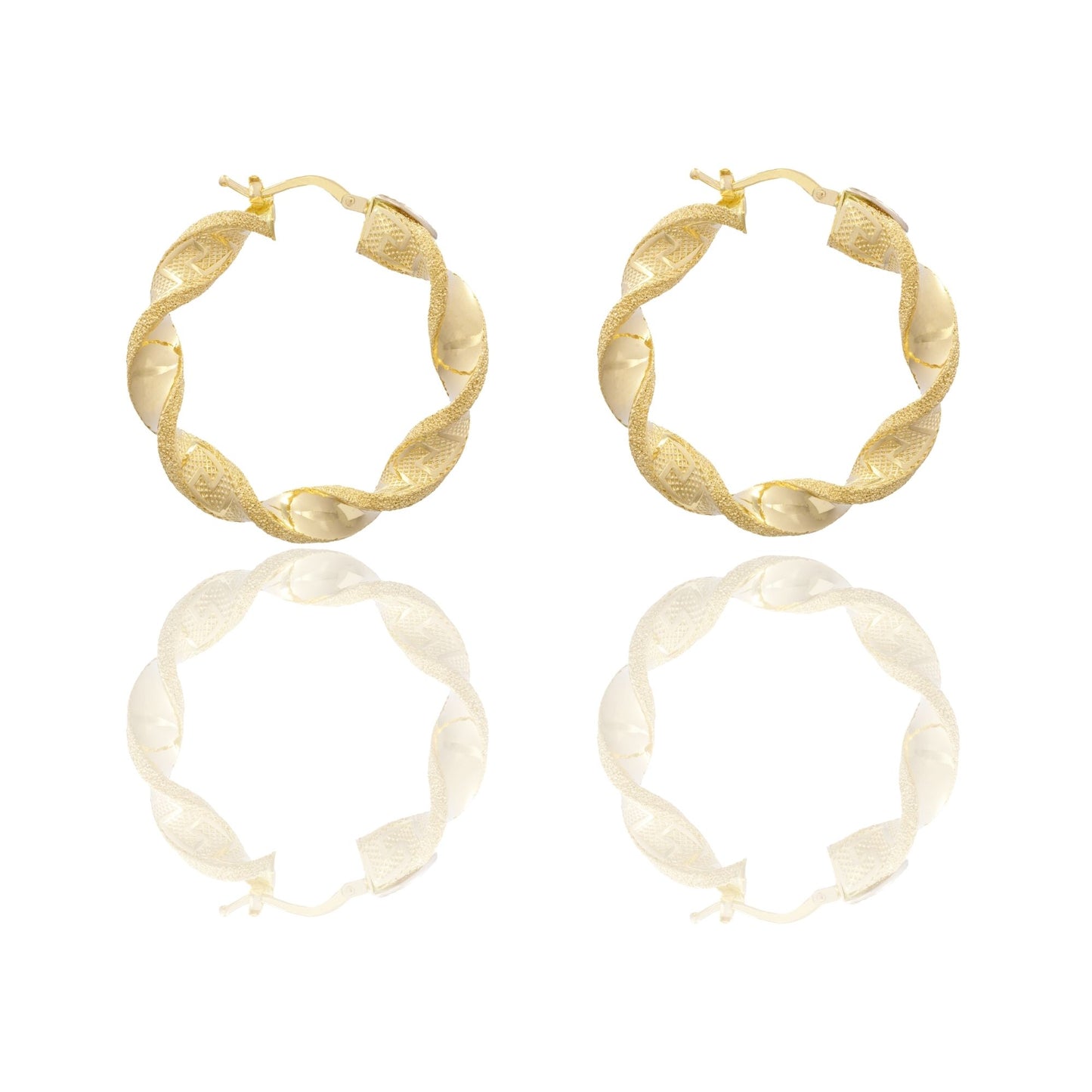 Orecchini Oro Giallo Oro 18 carati Cerchi Torchon Con Greca Solo Oro Spessore mm. 6 diametro interno cm.3