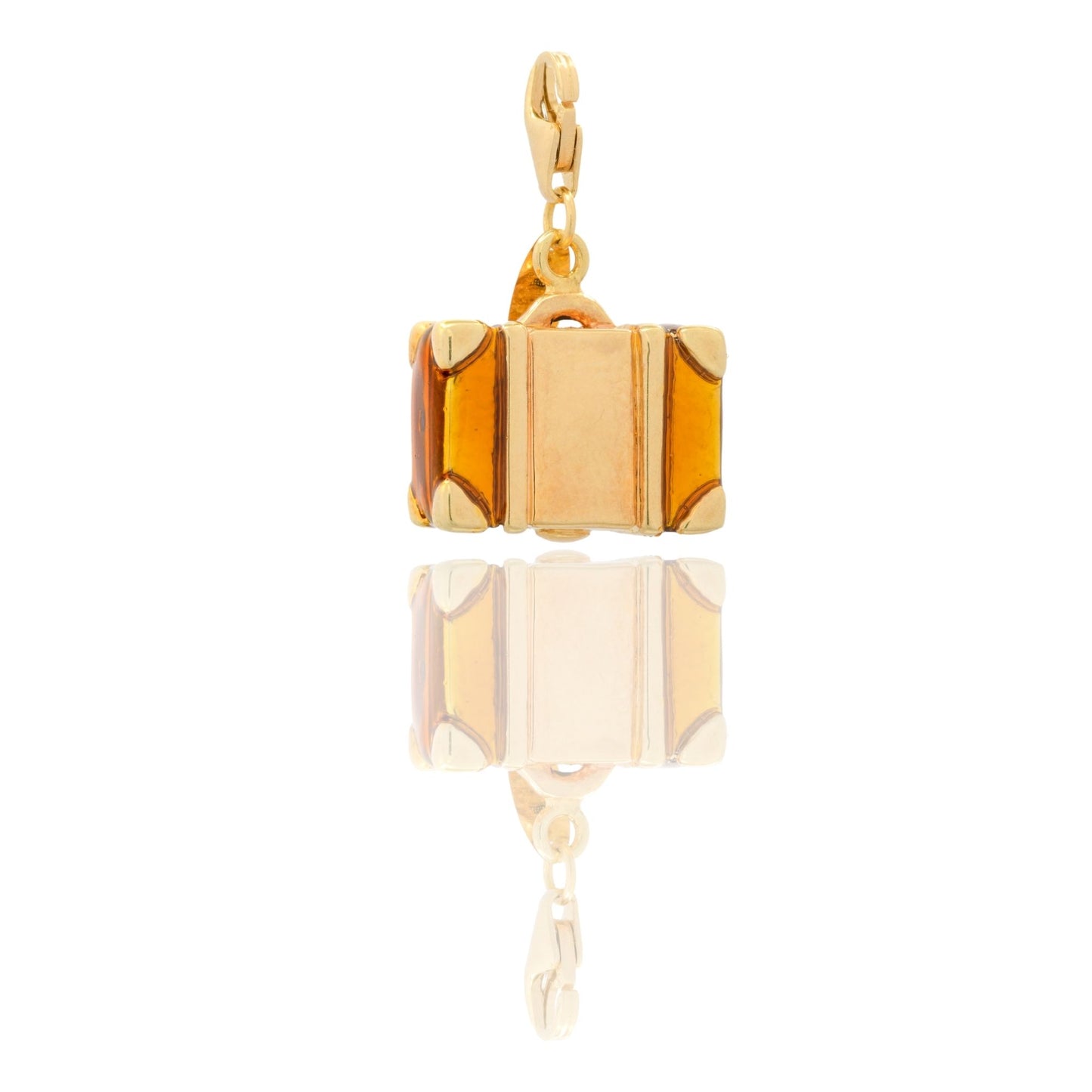 Ciondolo Oro Giallo Oro 18 carati Valigetta Elettroformata Chiusura Moschettone Smalto arancio