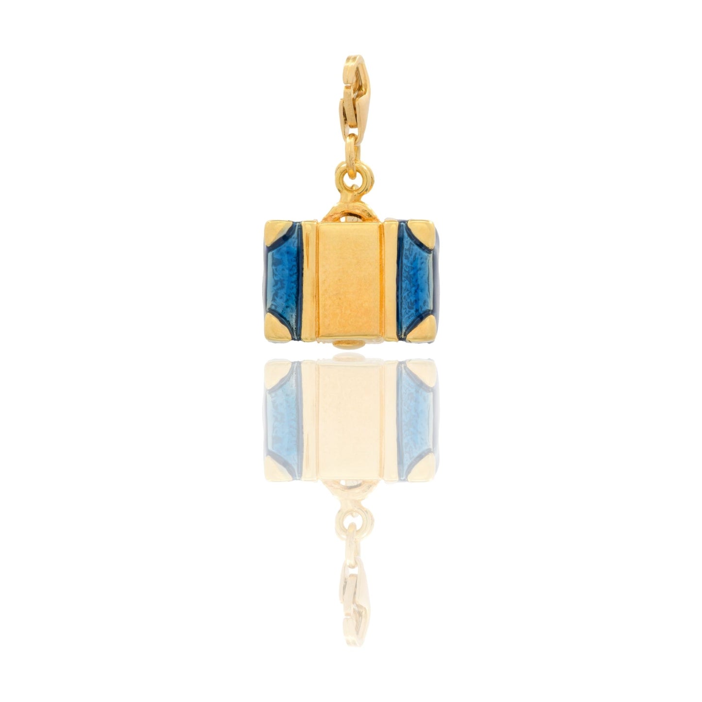 Ciondolo Oro Giallo Oro 18 carati Valigetta Elettroformata Chiusura Moschettone Smalto blu