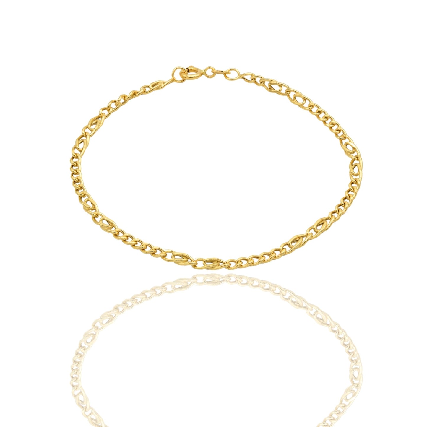 Bracciale Oro Giallo Oro 18 carati Catena Alternata Anelli Tondi E Maglia Intrecciata Solo Oro cm. 20