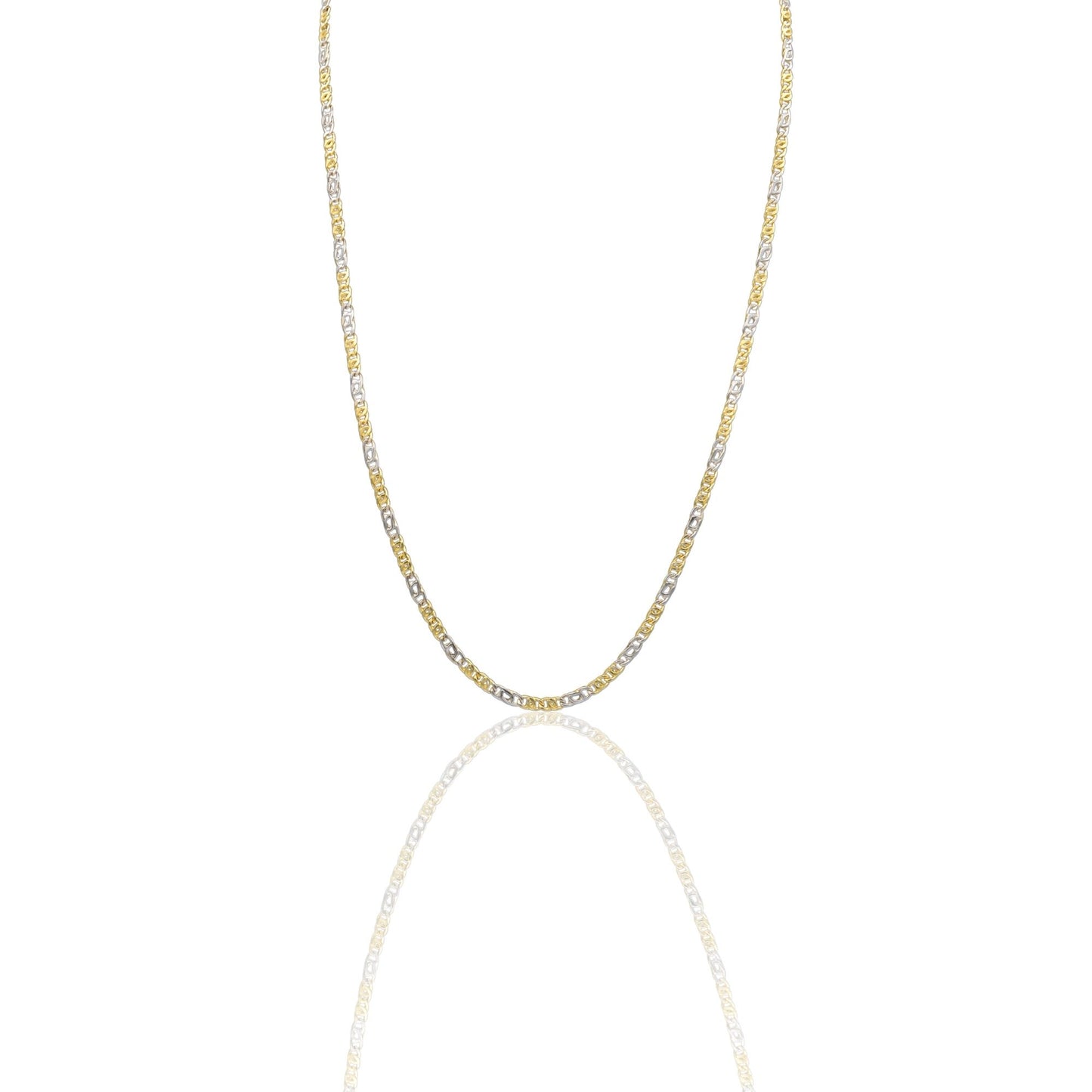 Collana Oro Giallo Oro Bianco Oro 18 carati Catena Maglia Intrecciata Solo Oro cm.50