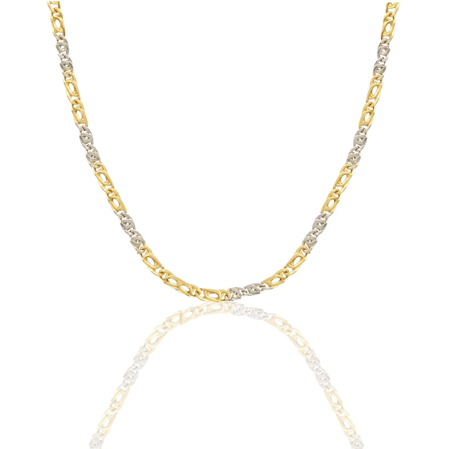 Collana Oro Giallo Oro Bianco Oro 18 carati Catena Piatta Solo Oro cm.60