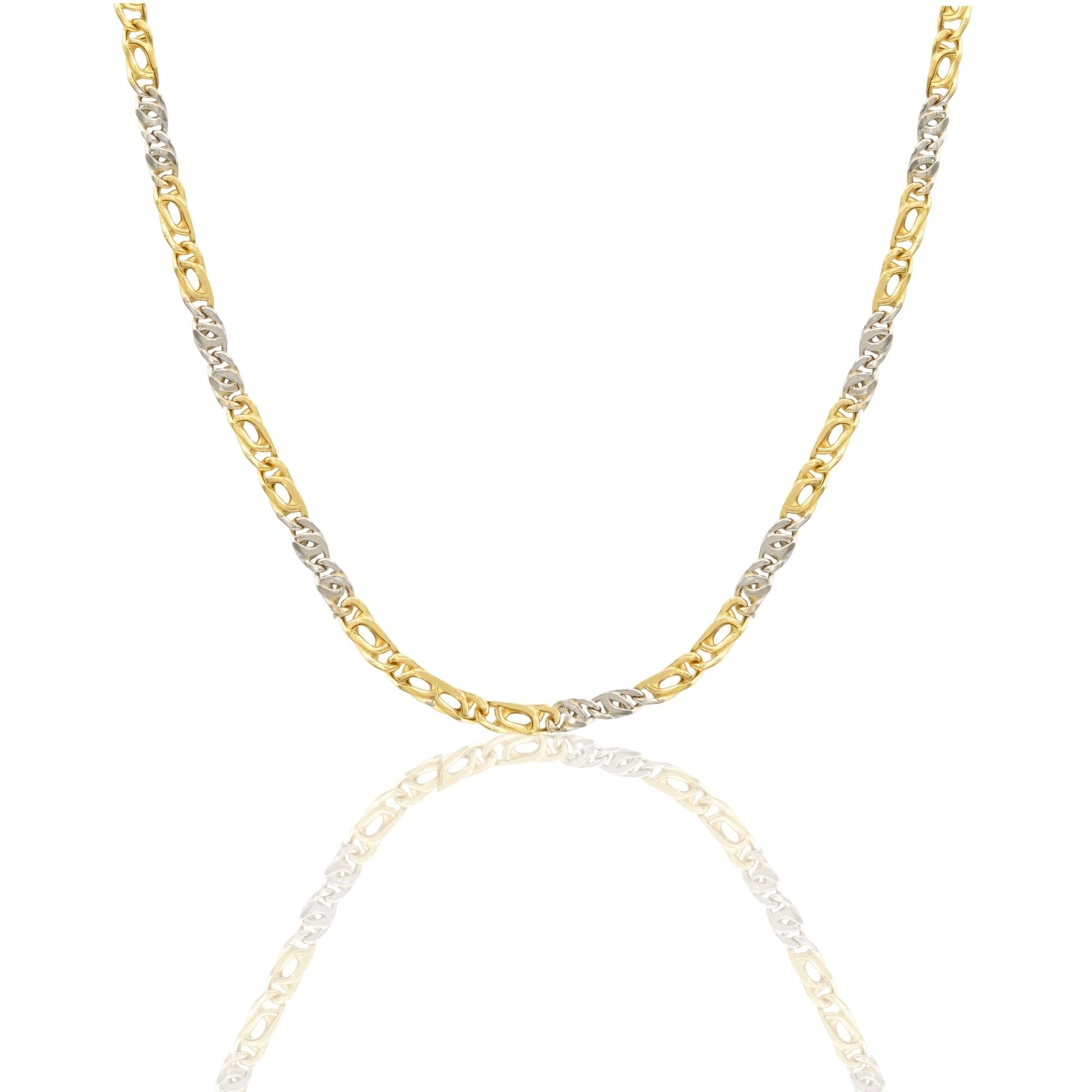 Collana Oro Giallo Oro Bianco Oro 18 carati Catena Piatta Solo Oro cm.60