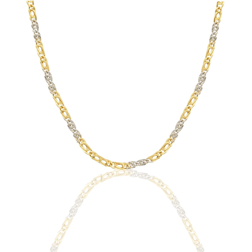Collana Oro Giallo Oro Bianco Oro 18 carati Catena Piatta Solo Oro cm.60