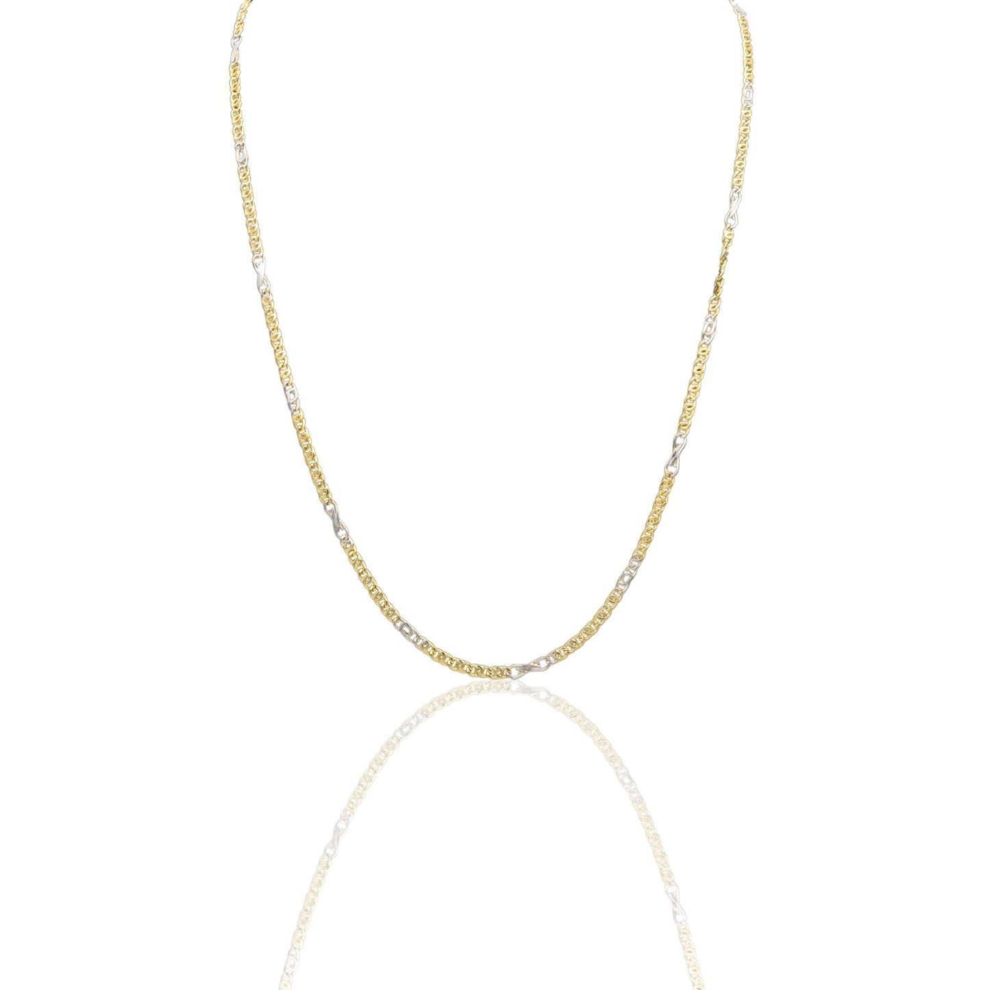 Collana Oro Giallo Oro Bianco Oro 18 carati Catena Piatta Solo Oro cm.50