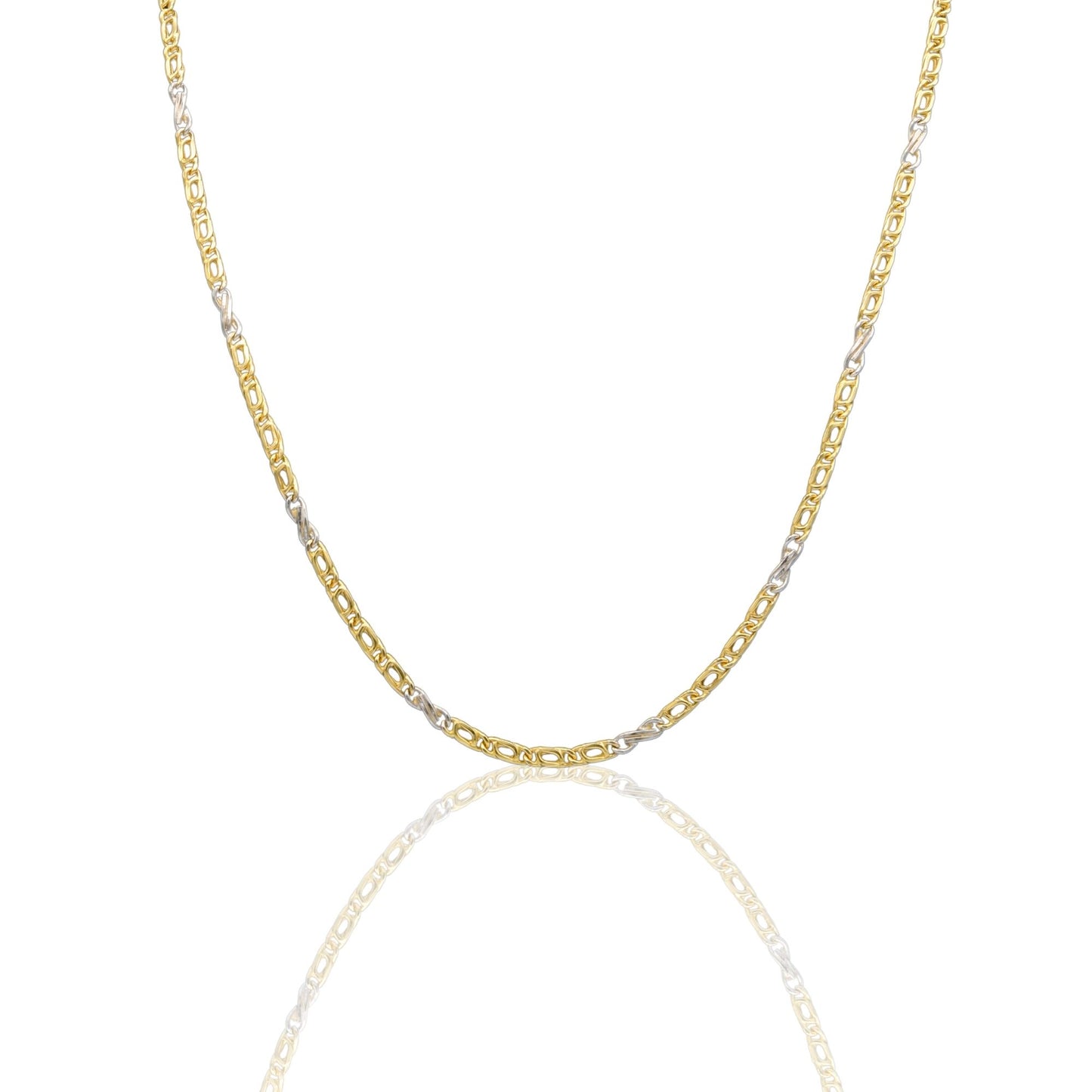 Collana Oro Giallo, Oro Bianco Oro 18 carati Catena Piatta Solo Oro cm.60
