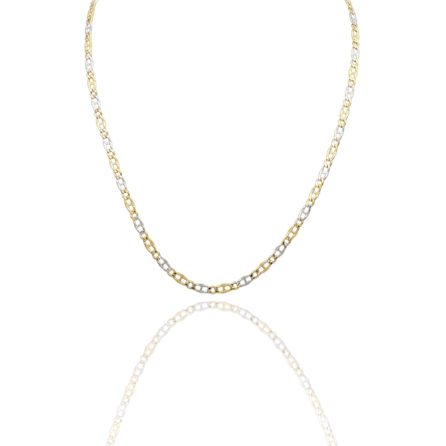 Collana Oro Giallo, Oro Bianco Oro 18 carati Catena Piatta Solo Oro cm.50