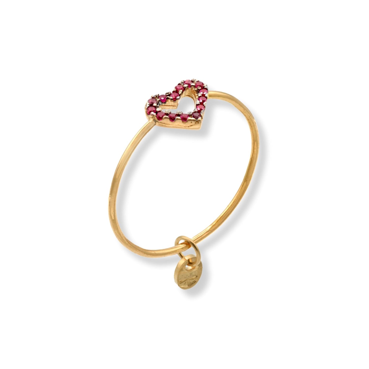 Anello Oro Giallo Oro 18 carati Sagoma Cuore Zirconi Rossi spessore gambo 1 mm , spessore pietra 6
