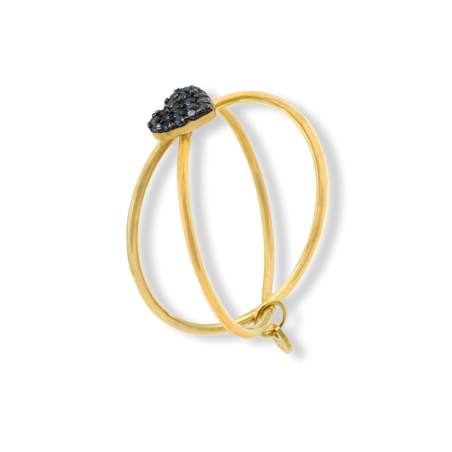 Anello Oro Giallo Oro 18 carati Doppio Gambo Intrecciato Cuore Zirconi Blu spessore gambo 1,7 mm , spessore pietra 5,6 larghezza laterale 6