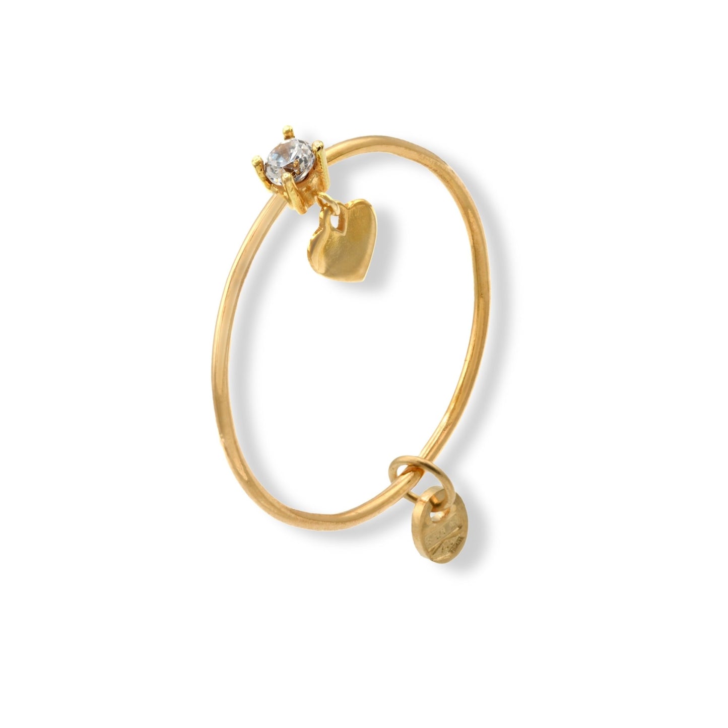 Anello Oro Giallo Oro 18 carati Solitario Cuoricino Pendente Zircone Bianco spessore gambo 0,7 mm