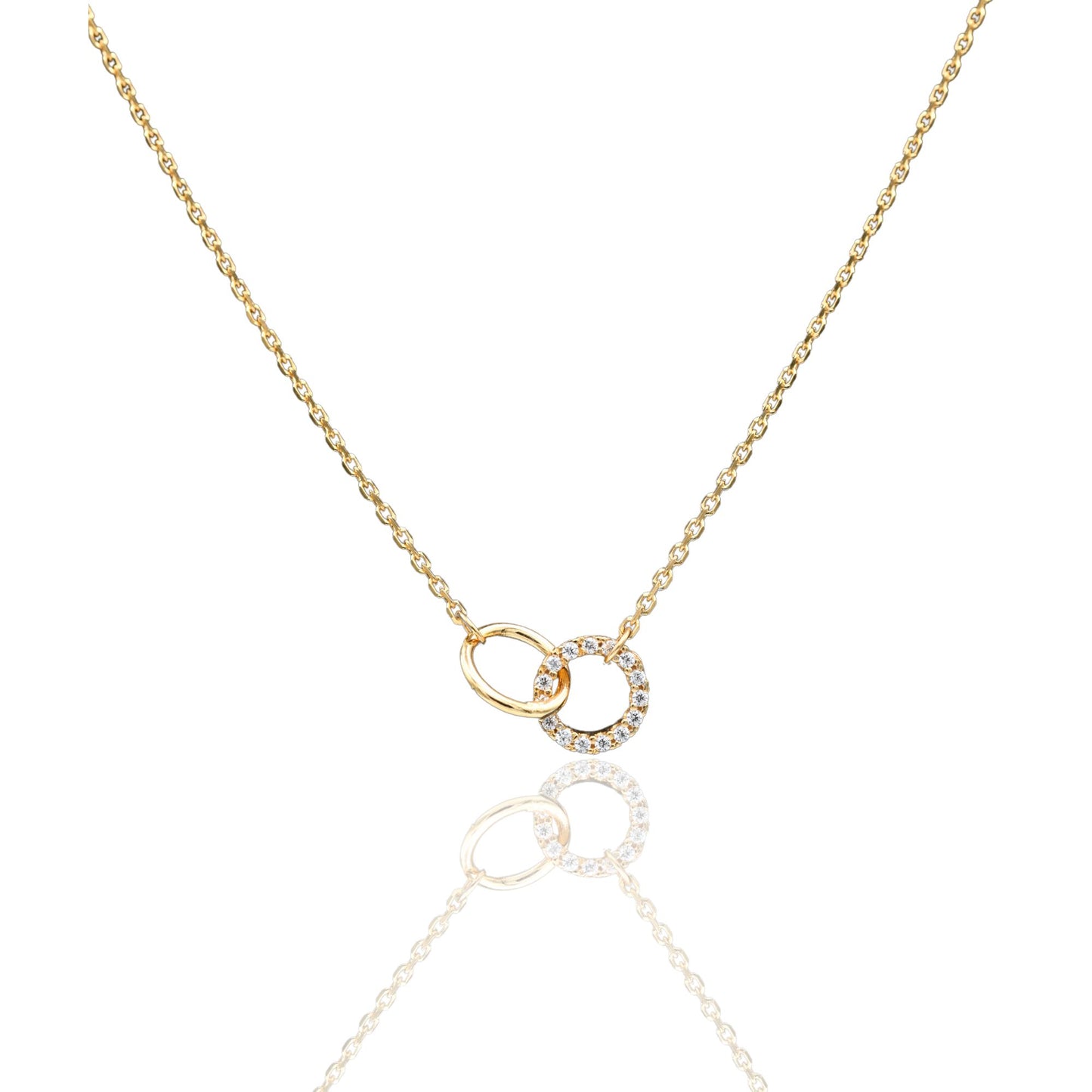 Collana Oro Giallo Oro 18 carati Catenina rolò Sagoma Cerchi Intrecciati Zirconi Bianchi cm.43