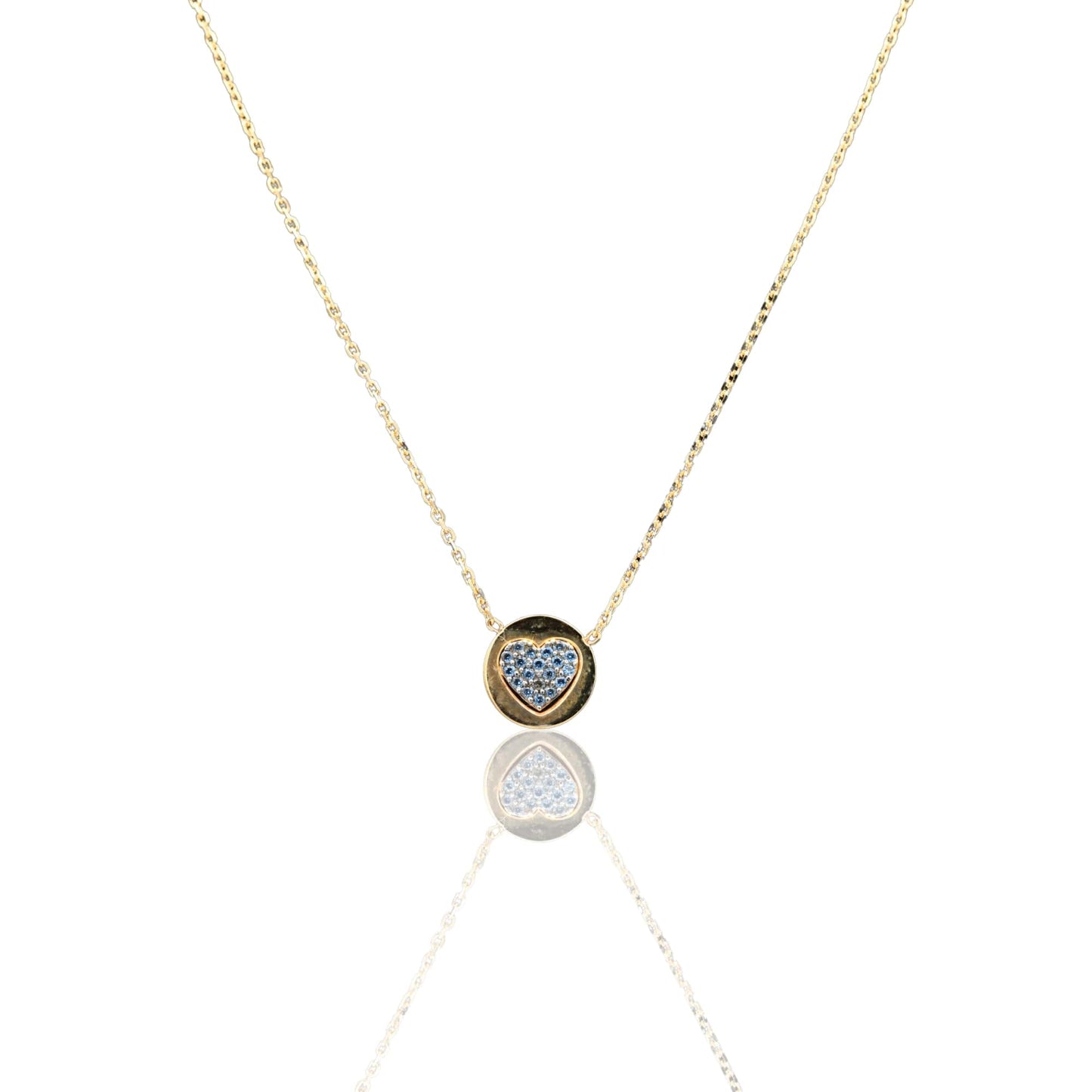 Collana Oro Giallo Oro 18 carati Catenina rolò cuore pavè Zirconi Bianchi cm.43