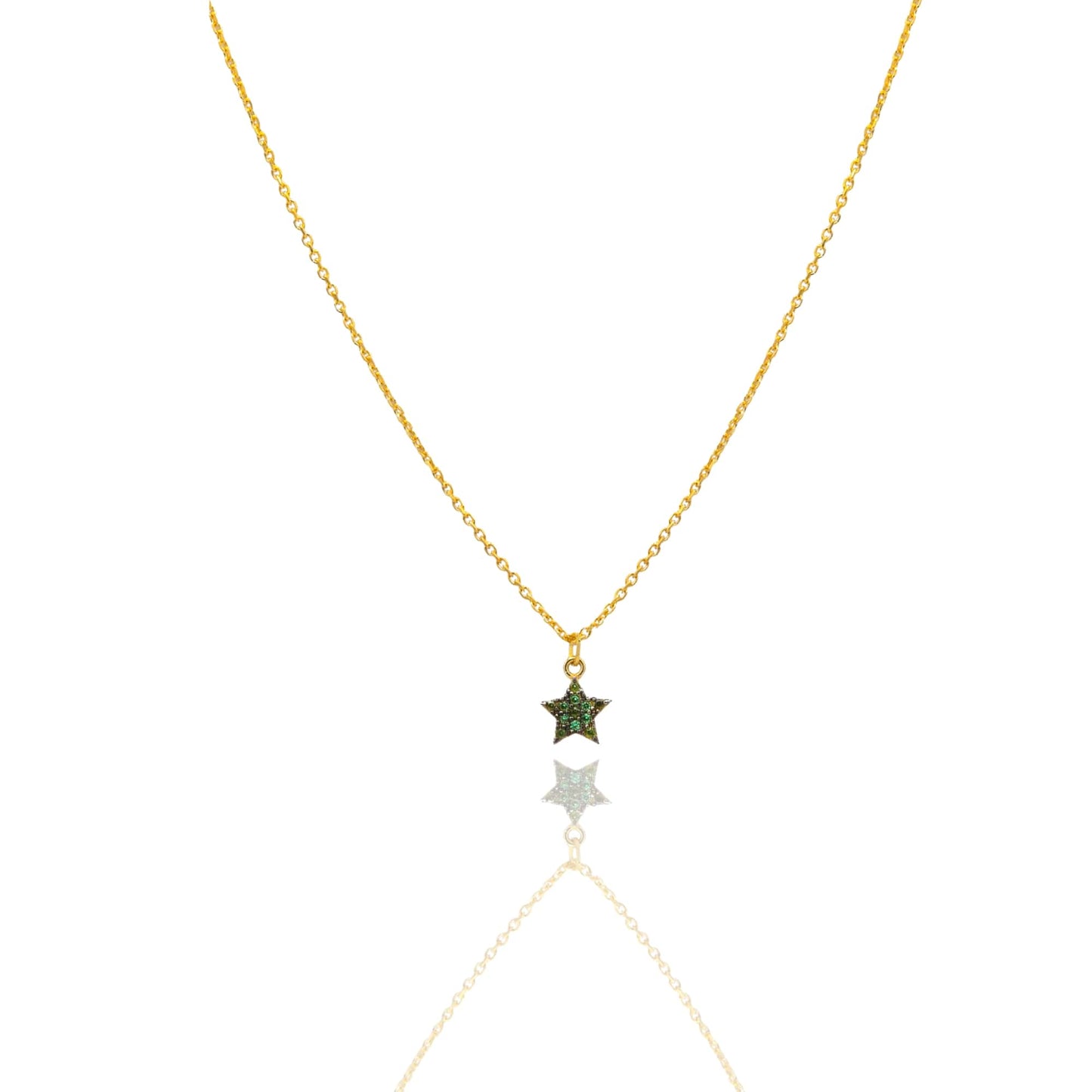 Collana Oro Giallo Oro 18 carati Catenina rolò Stella Pave' Zirconi Verdi cm.43