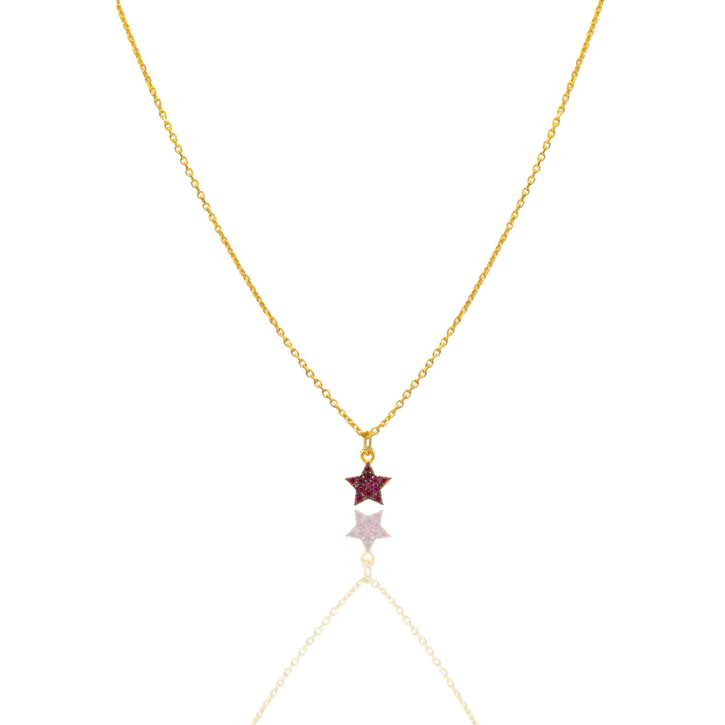 Collana Oro Giallo Oro 18 carati Catenina rolò Stella Pave' Zirconi fucsia cm.43