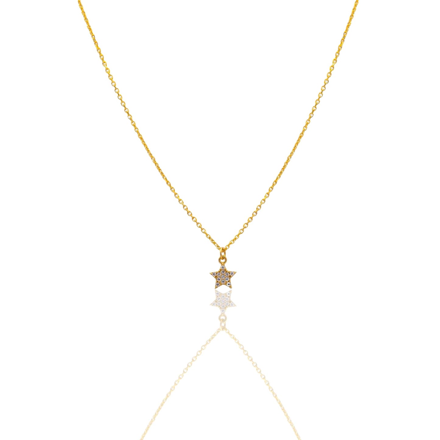 Collana Oro Giallo Oro 18 carati Catenina rolò Stella Pave' Zirconi Bianchi cm.43