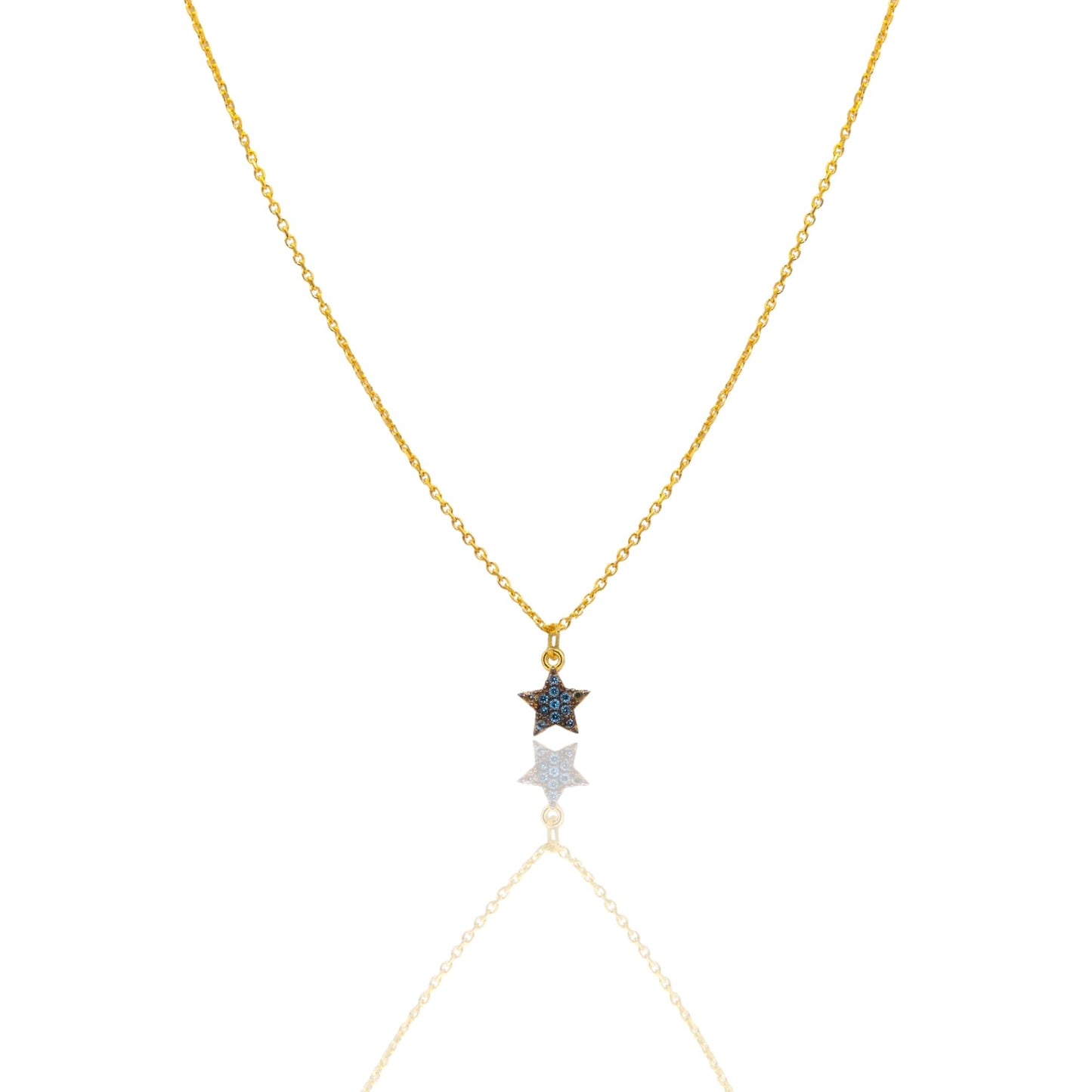 Collana Oro Giallo Oro 18 carati Catenina rolò Stella Pave' Zirconi Blu cm.43