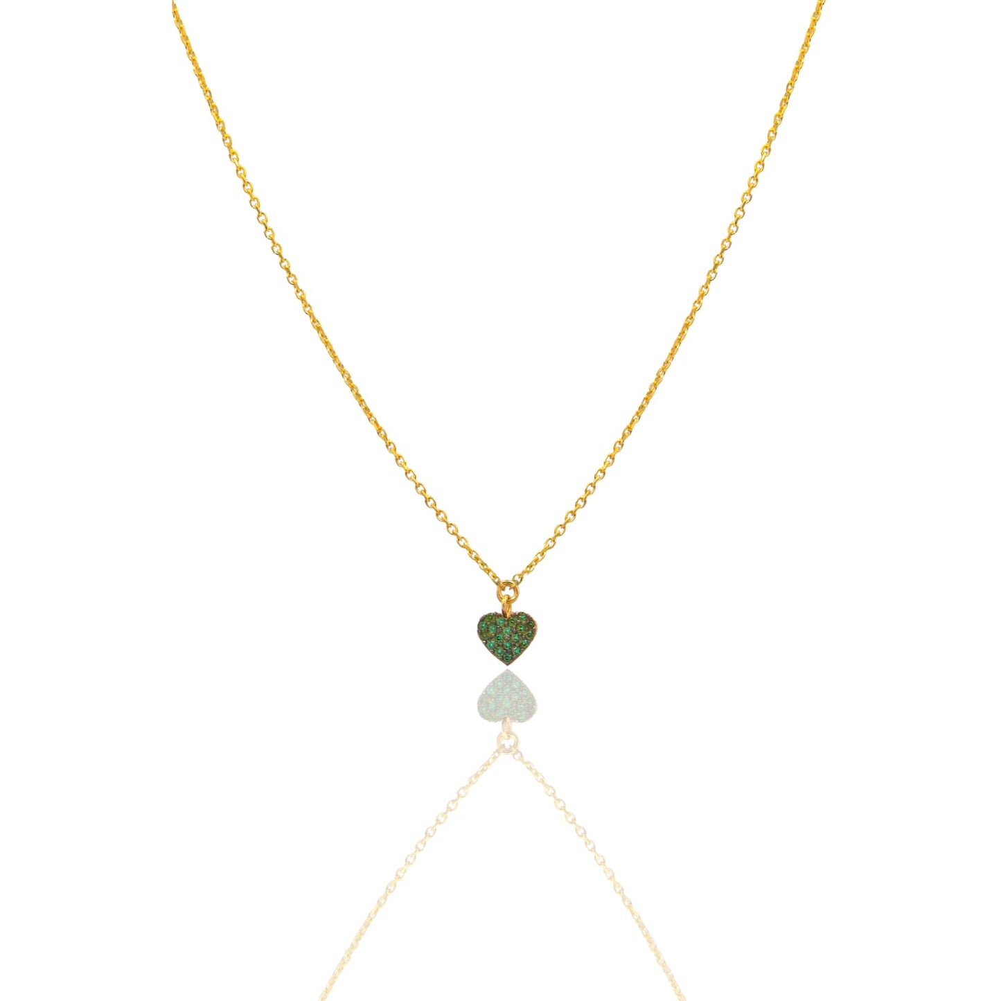 Collana Oro Giallo Oro 18 carati Catenina rolò Cuore Pave' Zirconi Verdi cm.43