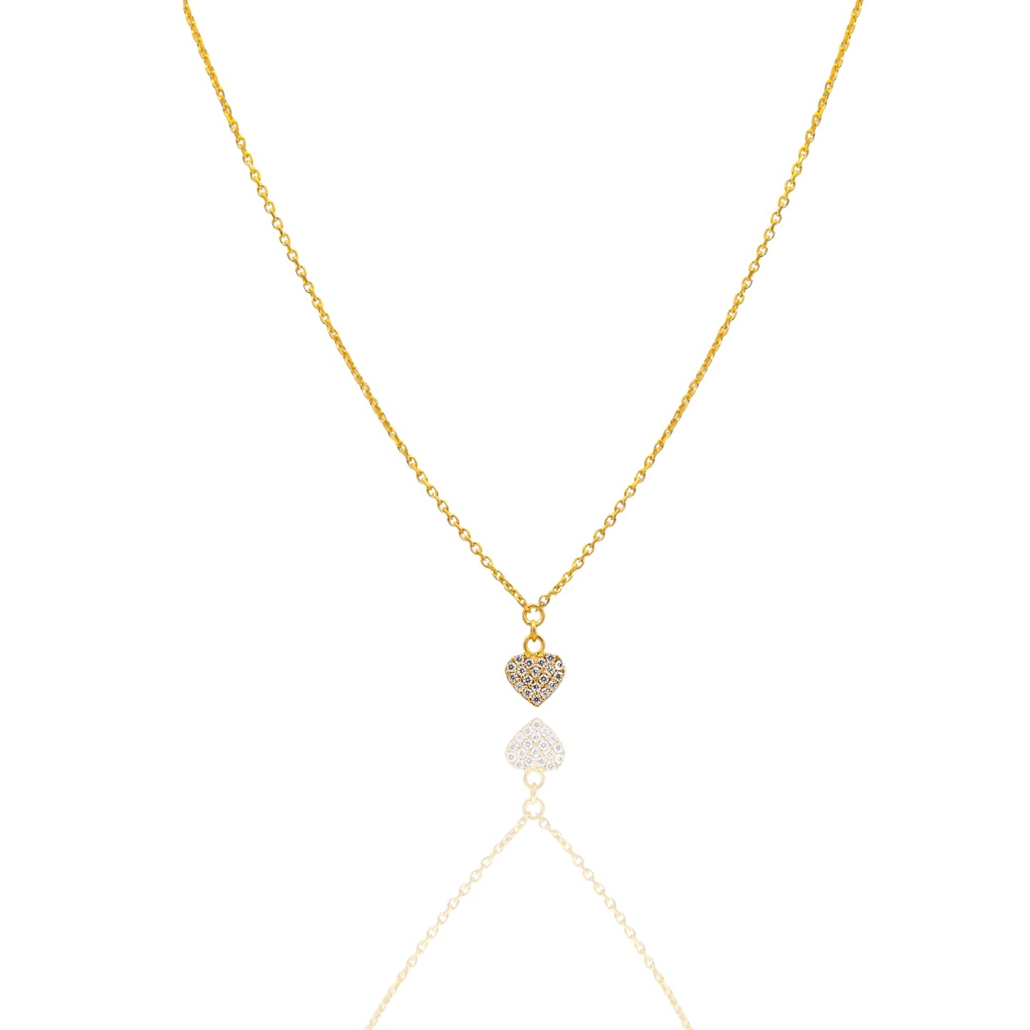 Collana Oro Giallo Oro 18 carati Catenina rolò Cuore Pave' Zirconi Bianchi cm.43