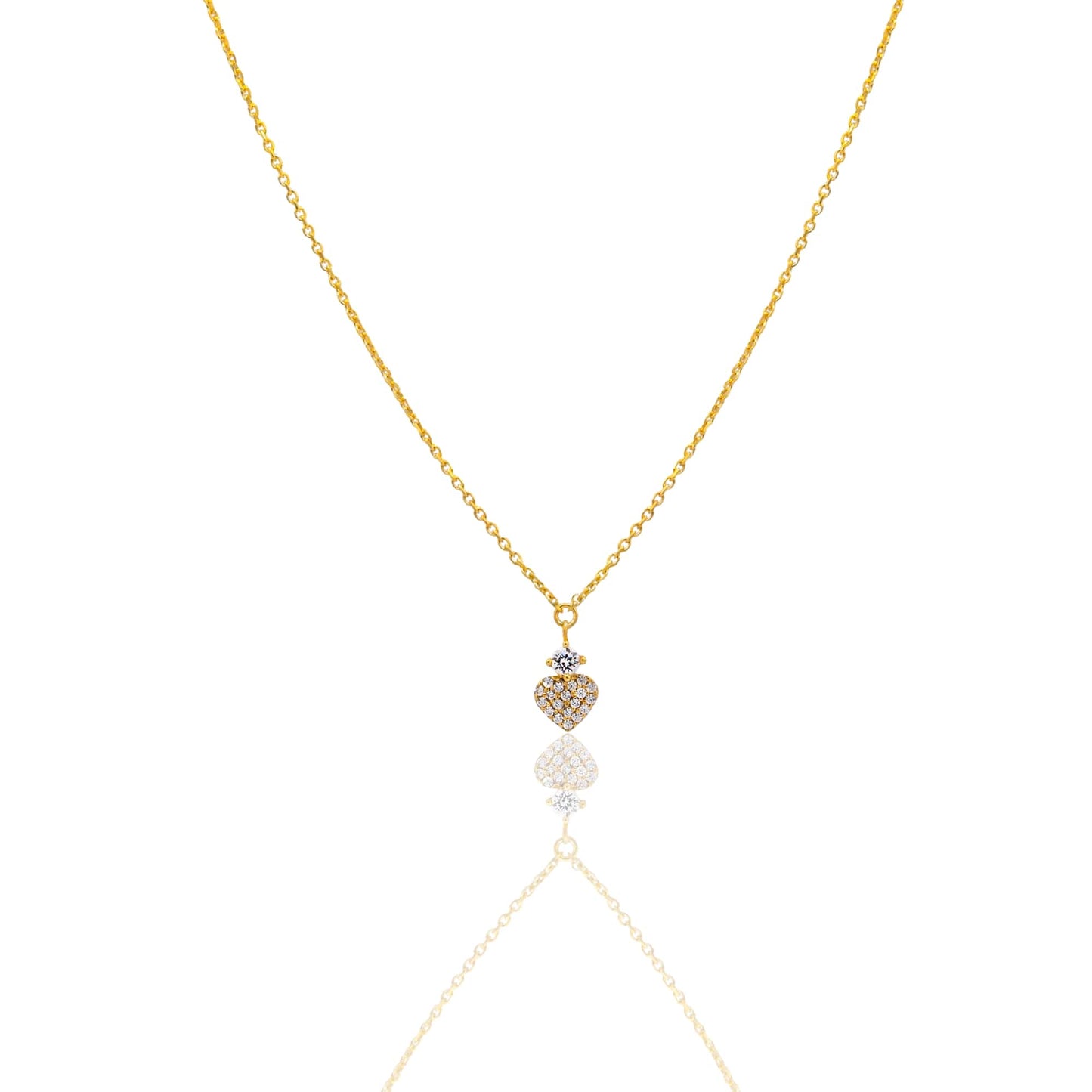 Collana Oro Giallo Oro 18 carati Catenina rolò Cuore Punto Luce Zircone Bianco cm.43