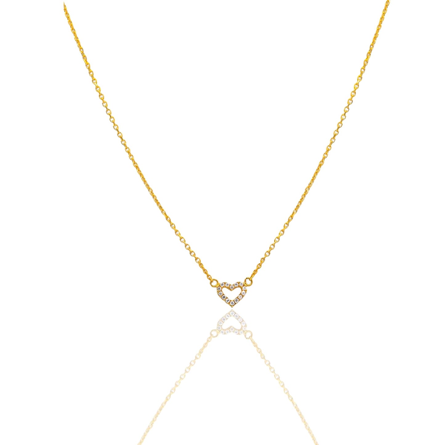 Collana Oro Giallo Oro 18 carati Catenina rolò Sagoma Cuore Pave' Zirconi Bianchi cm.43