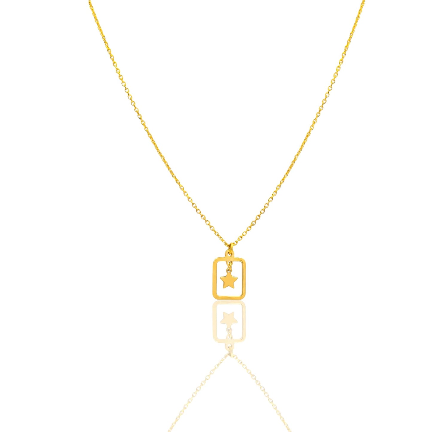 Collana Oro Giallo Oro 18 carati Catenina rolò rettangolo Traforato Stella Pendente Solo Oro cm.43