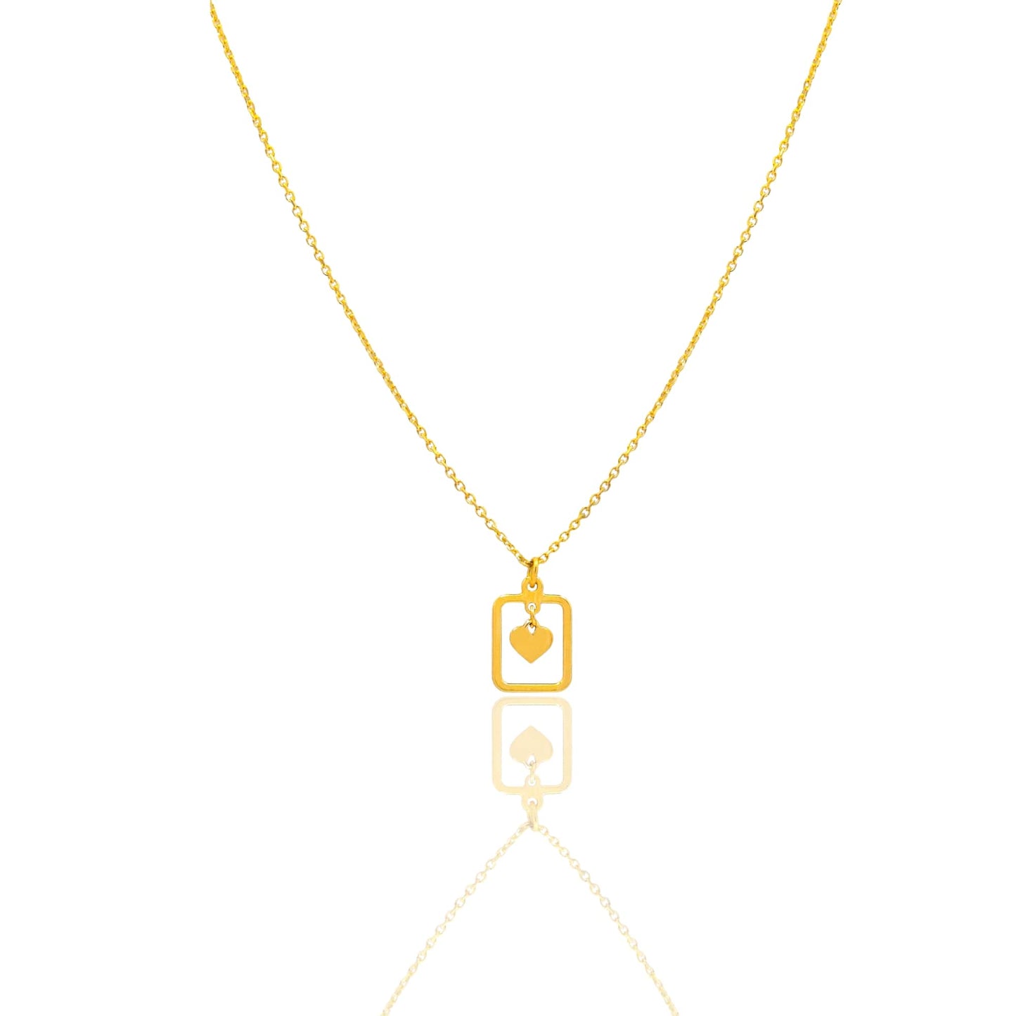 Collana Oro Giallo Oro 18 carati Catenina rolò Rettangolo Traforato Cuore Pendente Solo Oro cm.43