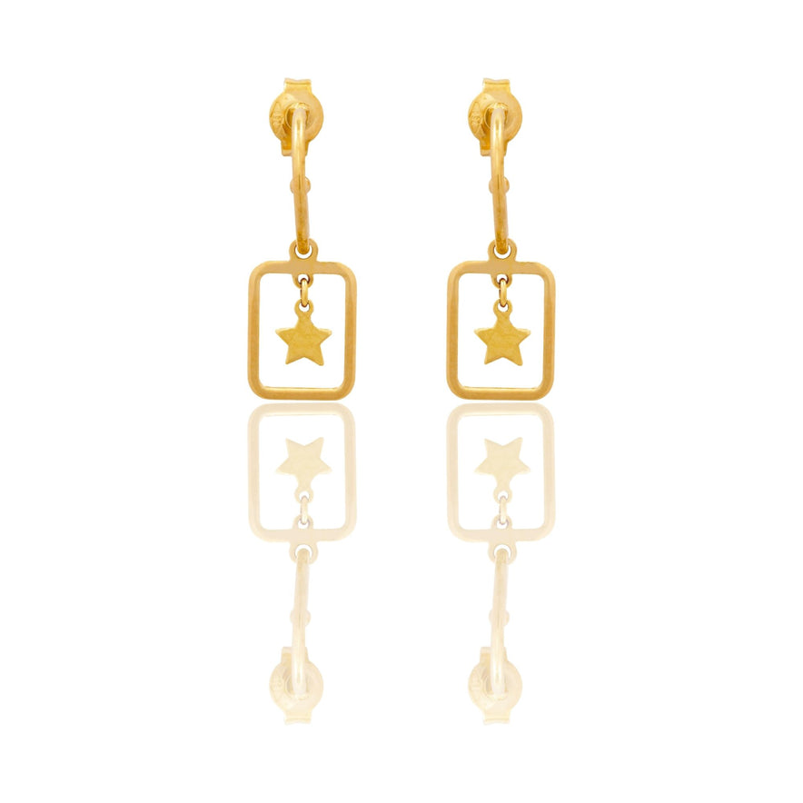 Orecchini Oro Giallo Oro 18 carati Rettangolo  Traforato Stella Pendente   Solo Oro