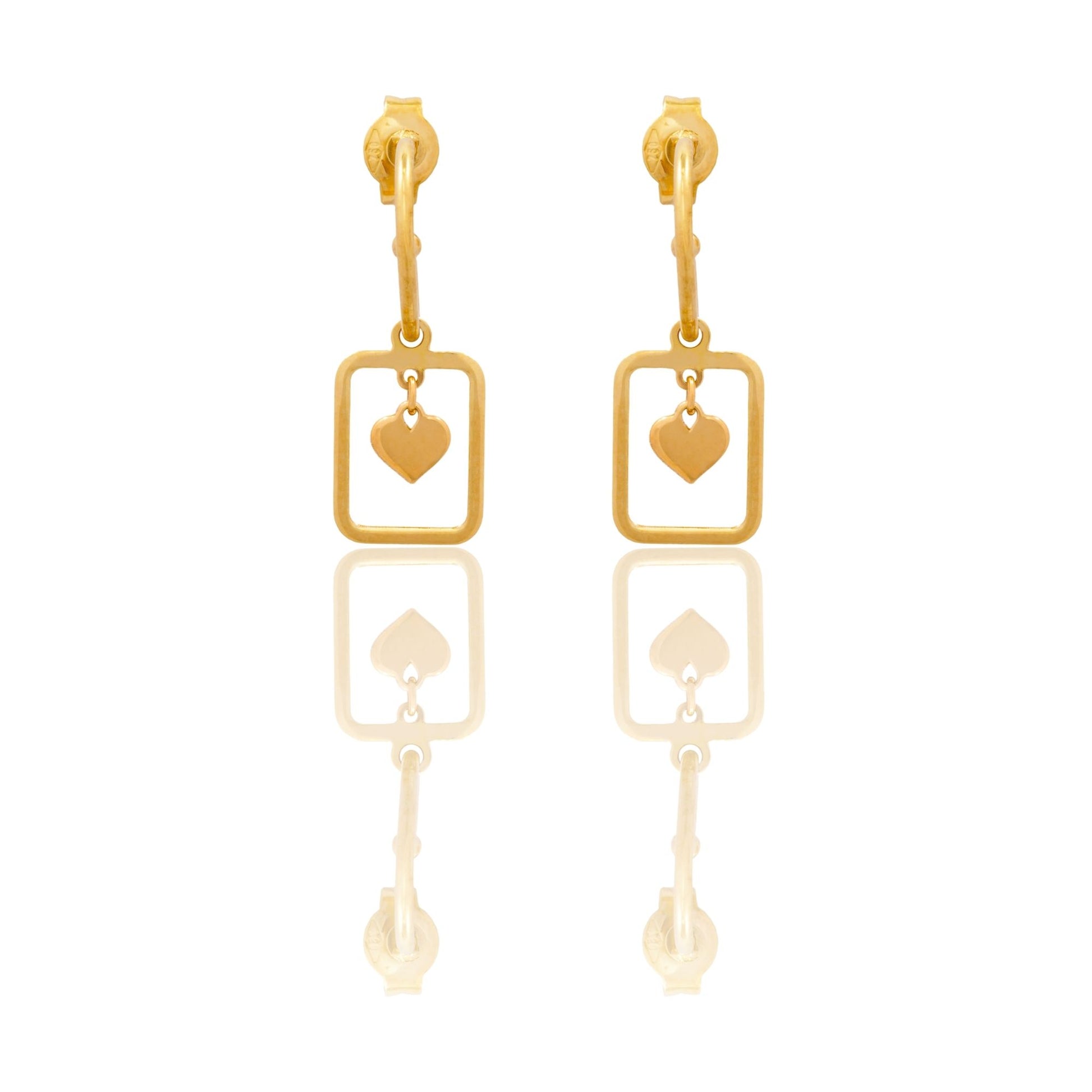 Orecchini Oro Giallo Oro 18 carati Rettangolo  Traforato Cuore Pendente   Solo Oro