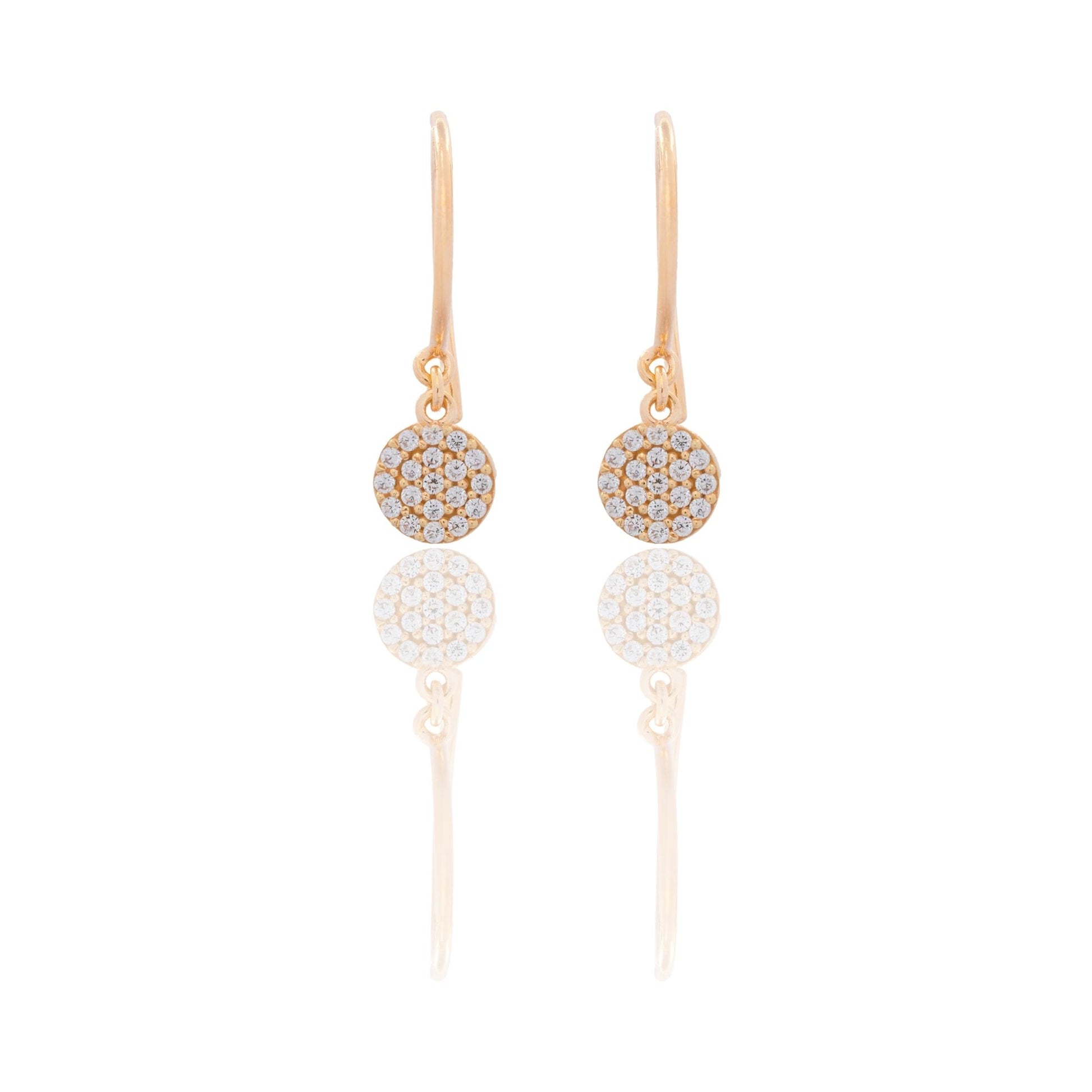 Orecchini Oro Giallo Oro 18 carati Tondo  Pendente Chiusura Monachina  Zirconi Bianchi